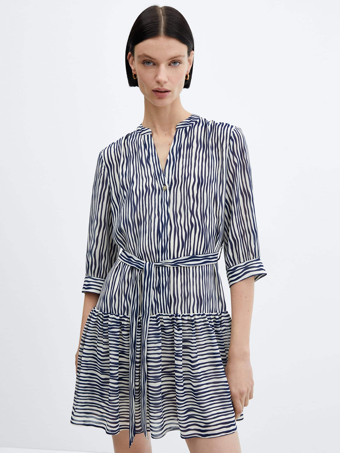 

MANGO Striped Shirt Mini Dress, Navy blue