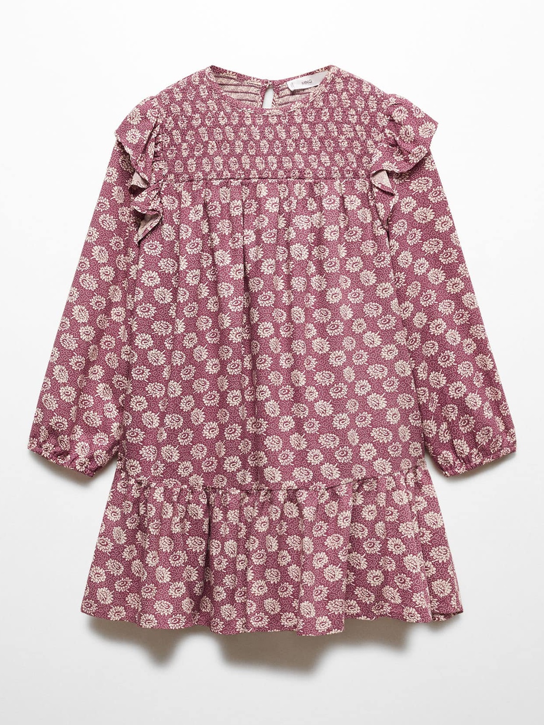 

Mango Kids Girls Floral Print Puff Sleeve Smocked A-Line Dress, Mauve