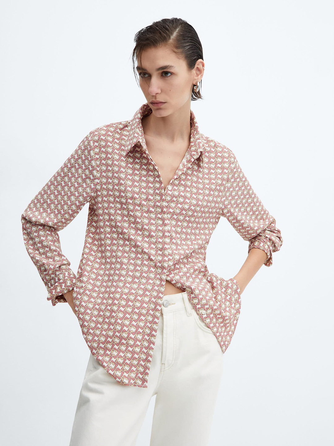 

MANGO Printed Casual Shirt, Pink