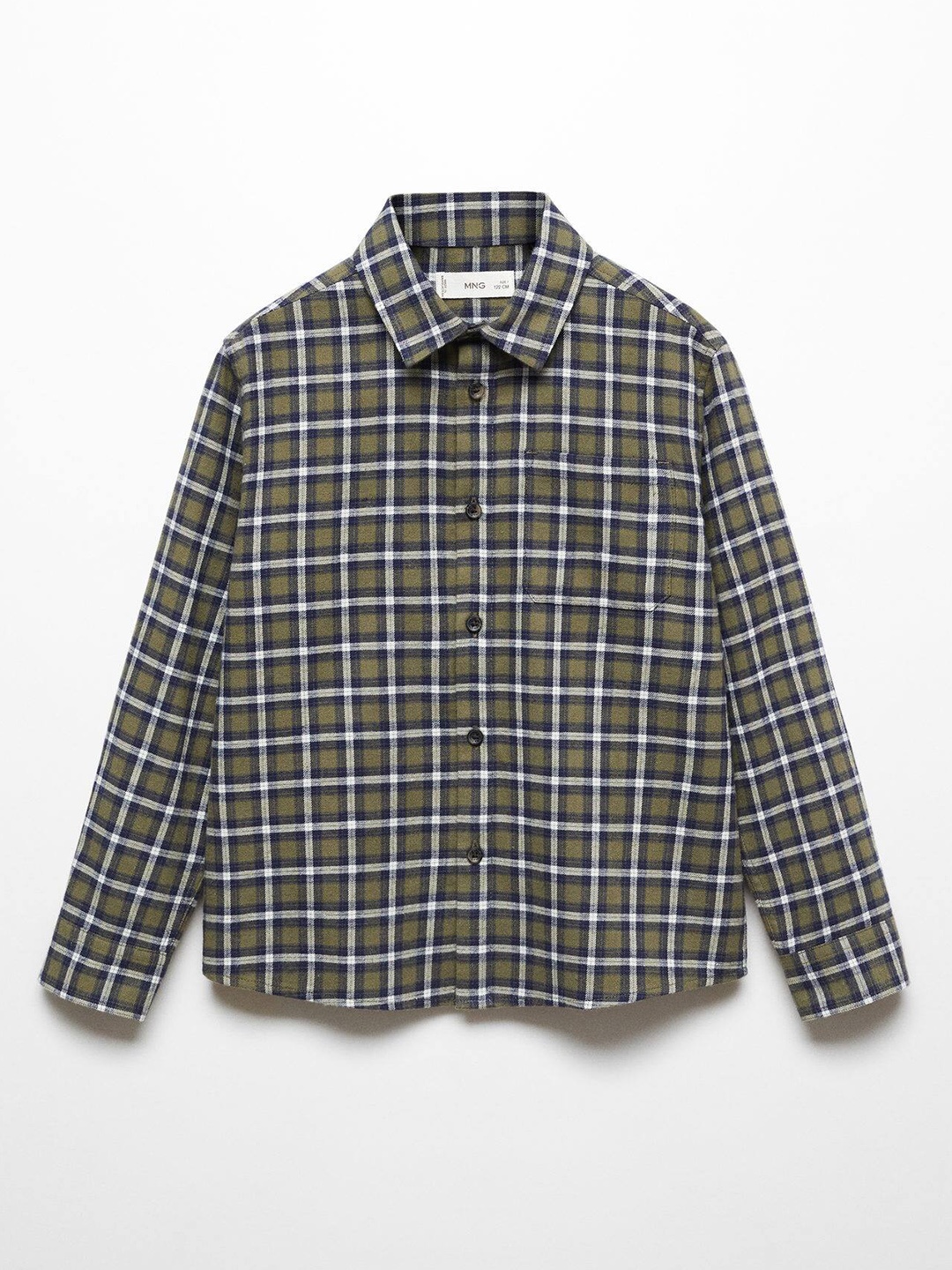 

Mango Kids Boys Tartan Checked 100% Cotton Casual Shirt, Olive