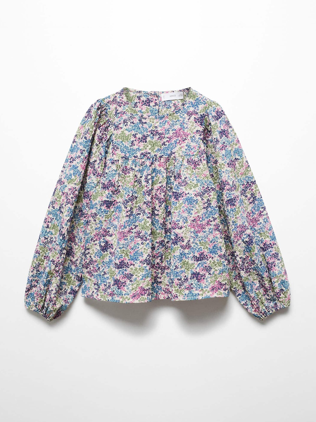 

Mango Kids Floral Print Puff Sleeve Top, White