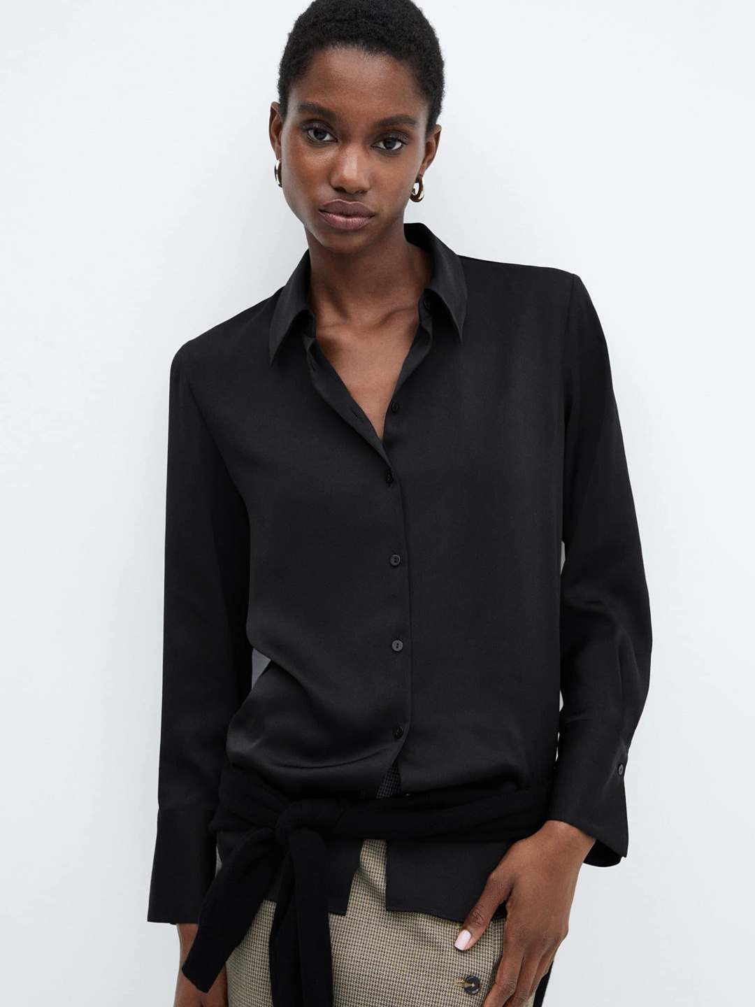 

MANGO Satin Finish Opaque Casual Shirt, Black