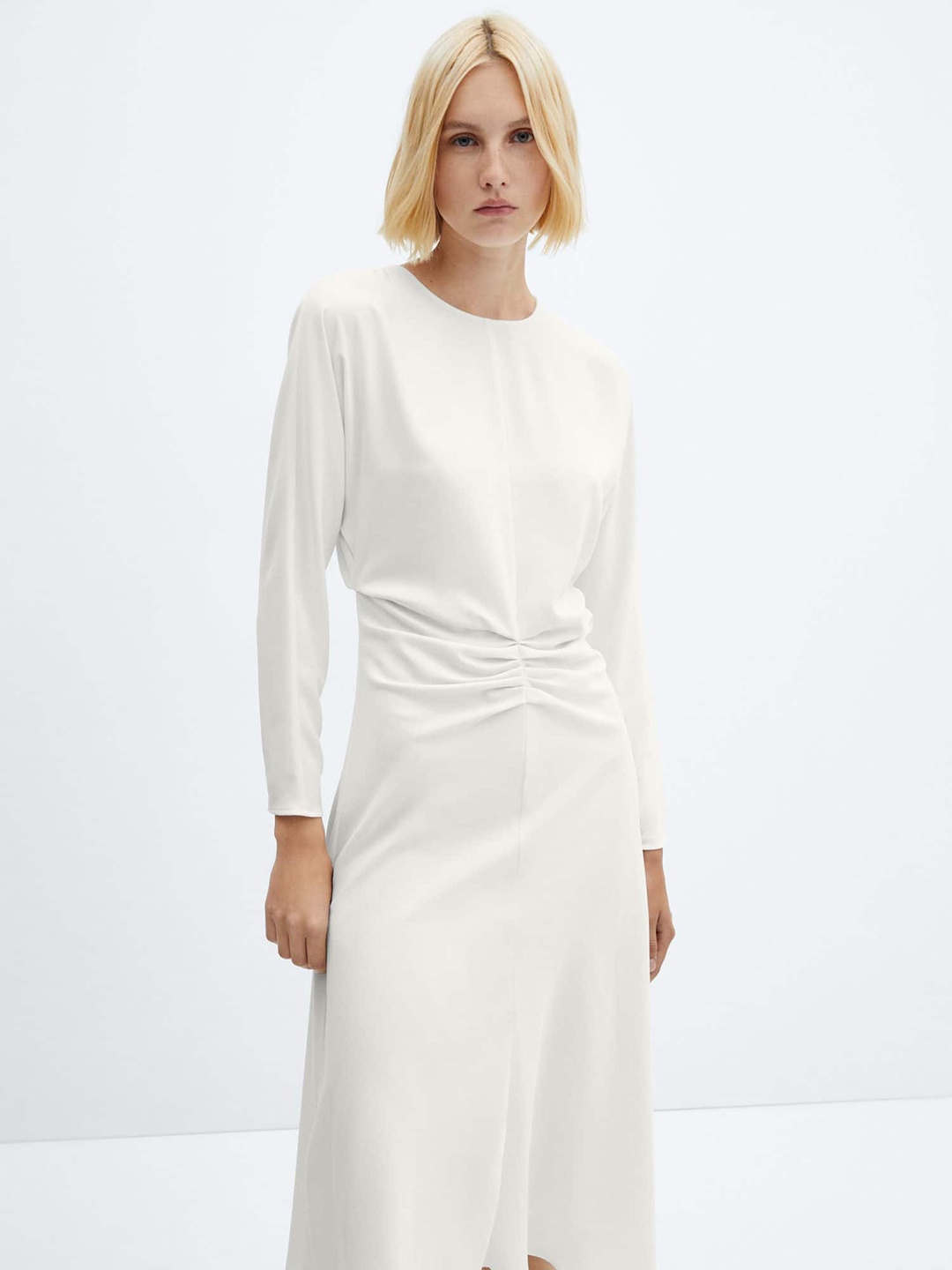 

MANGO Ruched A-Line Midi Dress, White