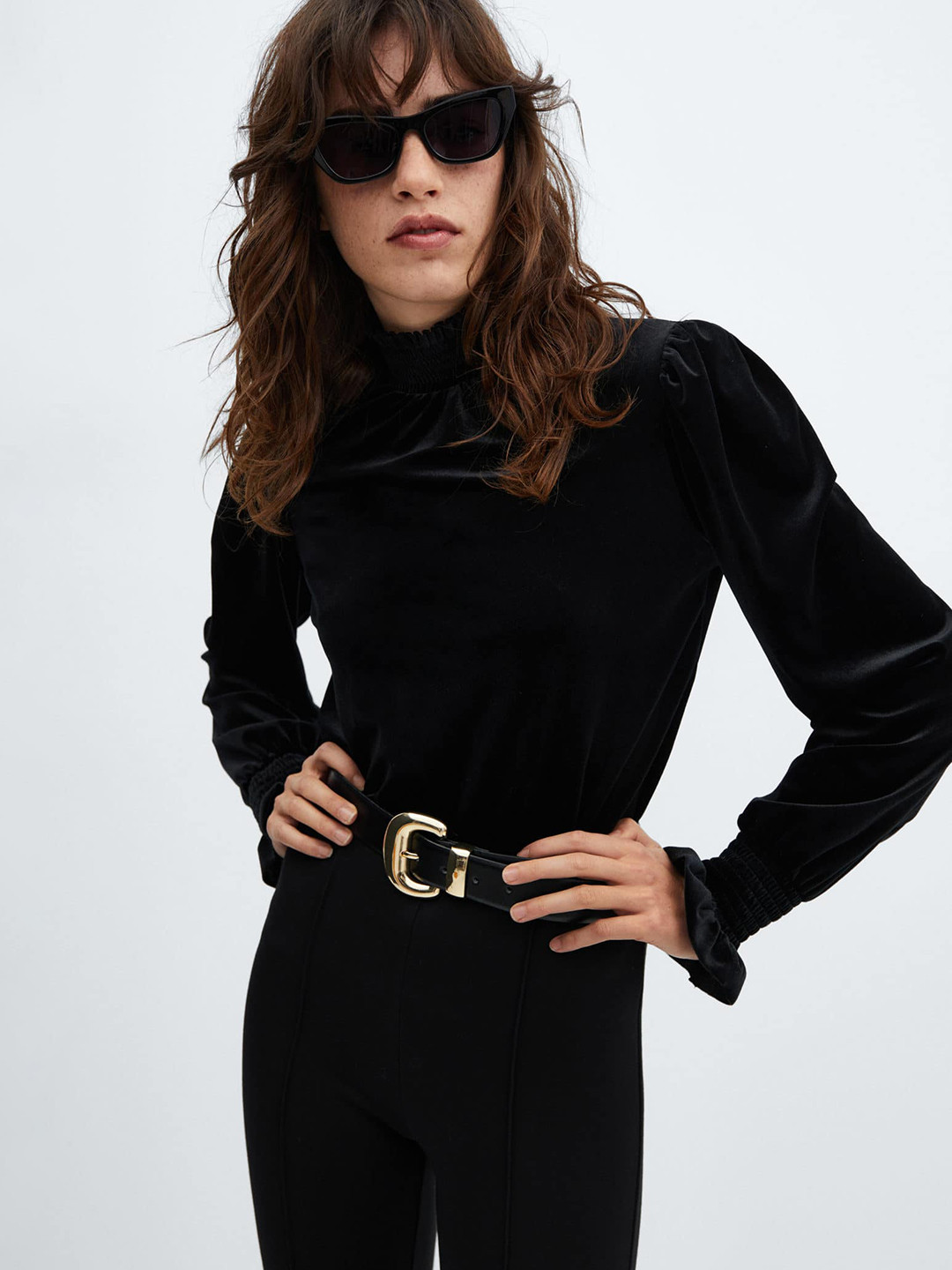 

MANGO High Neck Bishop Sleeves Top, Black