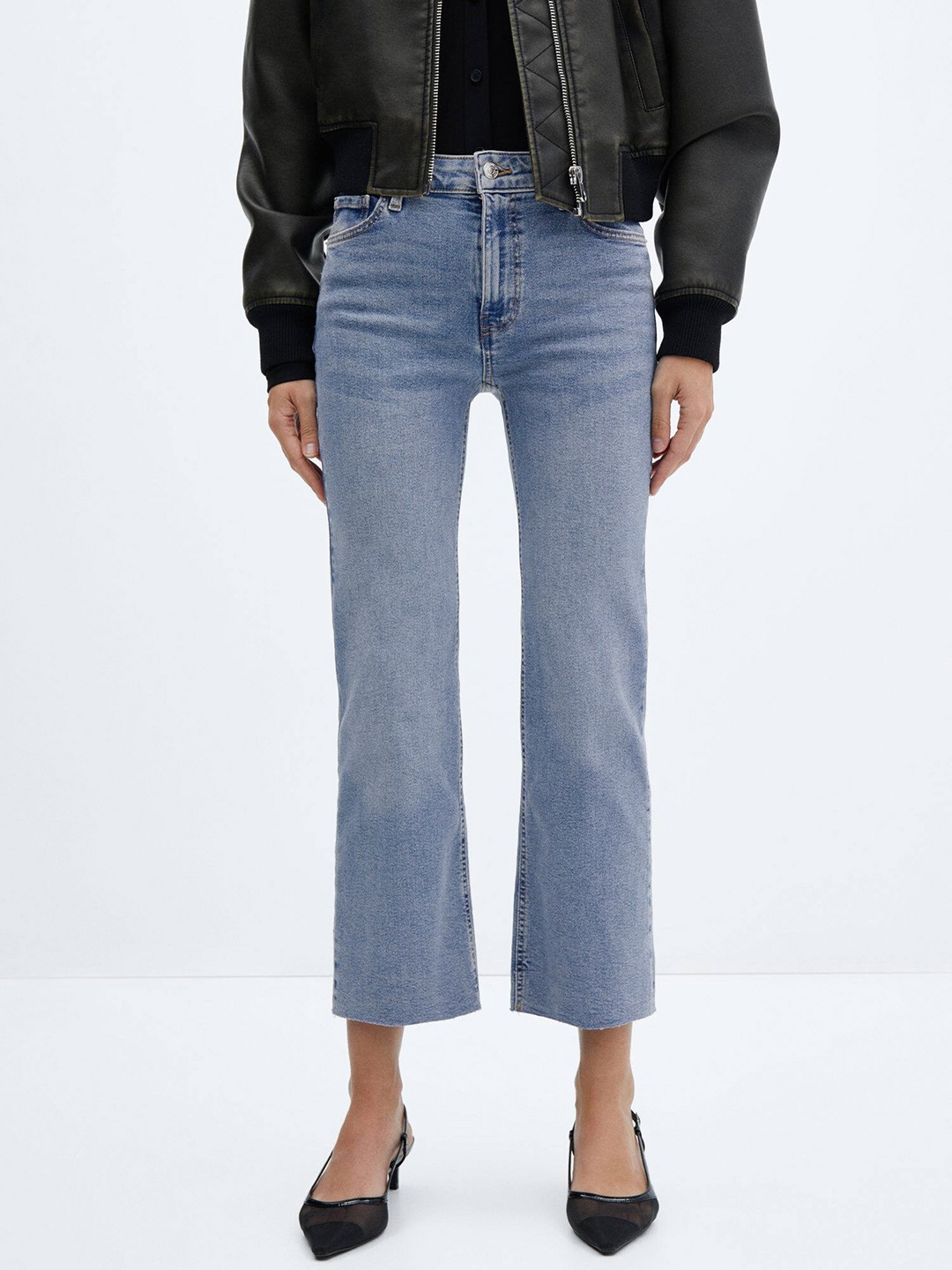 

MANGO Women Crop Flared Jeans, Blue