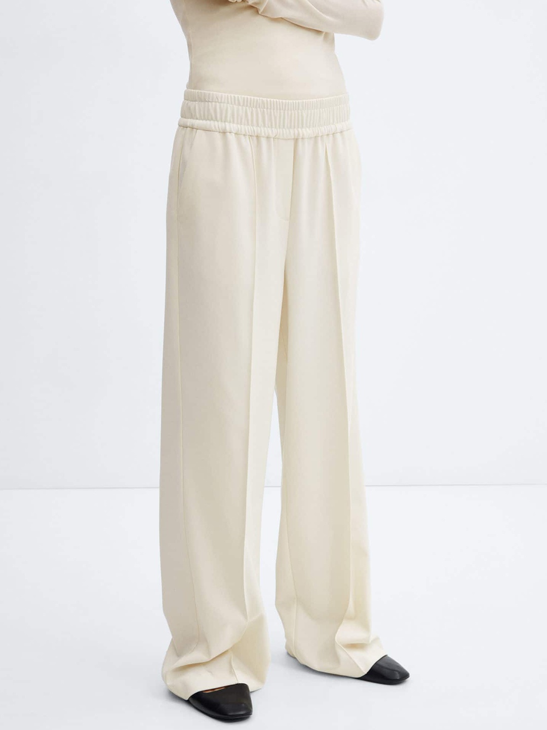 

MANGO Women High-Rise Wide Leg Trousers, White