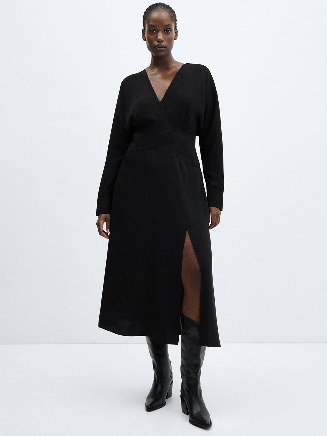 

MANGO Slit Wrap Midi Dress, Black