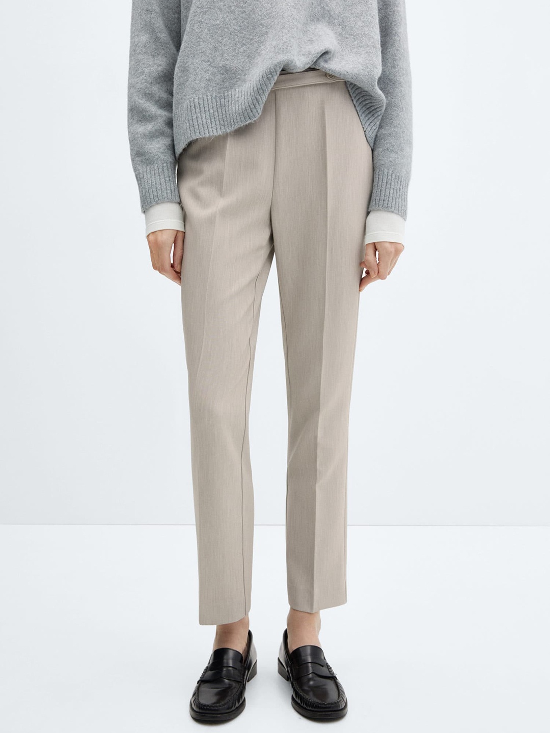 

MANGO Women Straight Fit Trousers with Belt, Grey