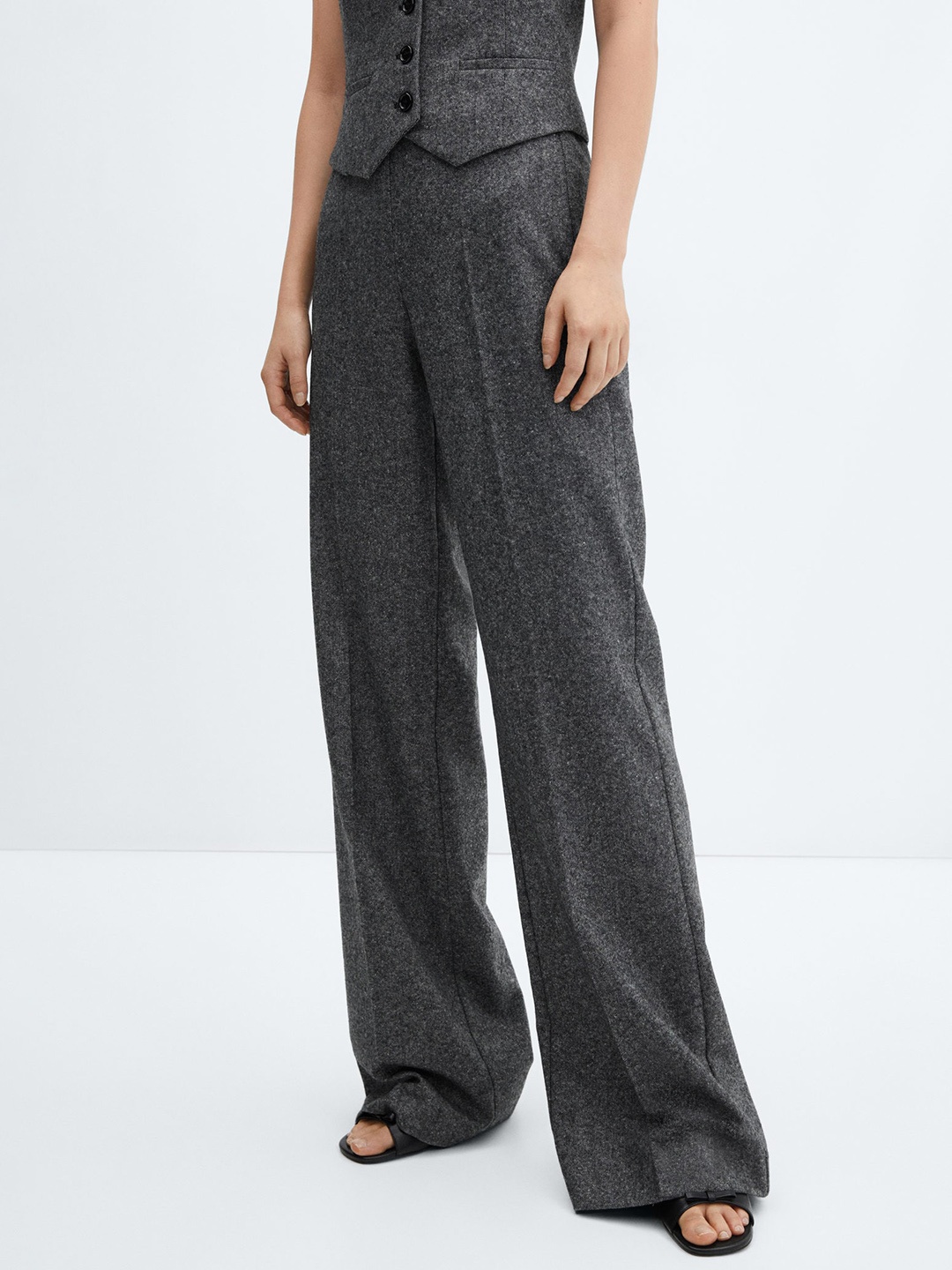 

MANGO Women Straight Fit Trousers, Charcoal