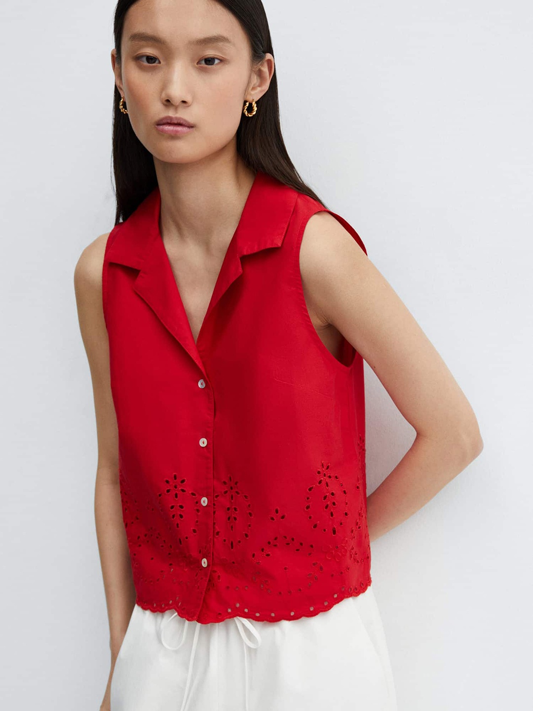 

MANGO Cotton Schiffli Casual Shirt, Red