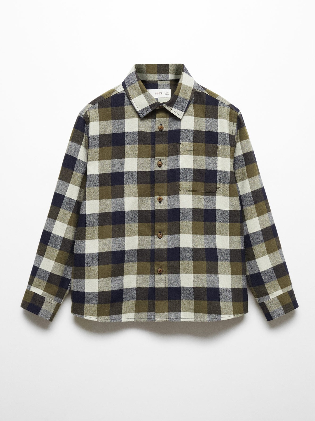 

Mango Kids Boys Tartan Checked 100% Cotton Casual Shirt, Olive