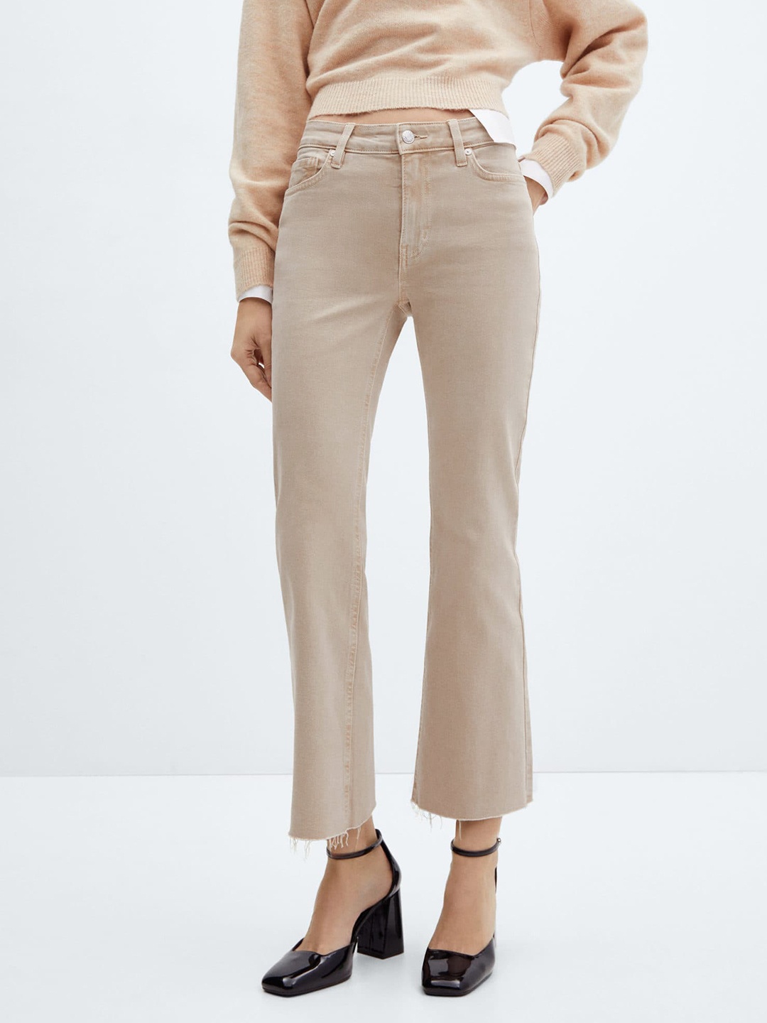 

MANGO Women Flared Stretchable Jeans, Beige