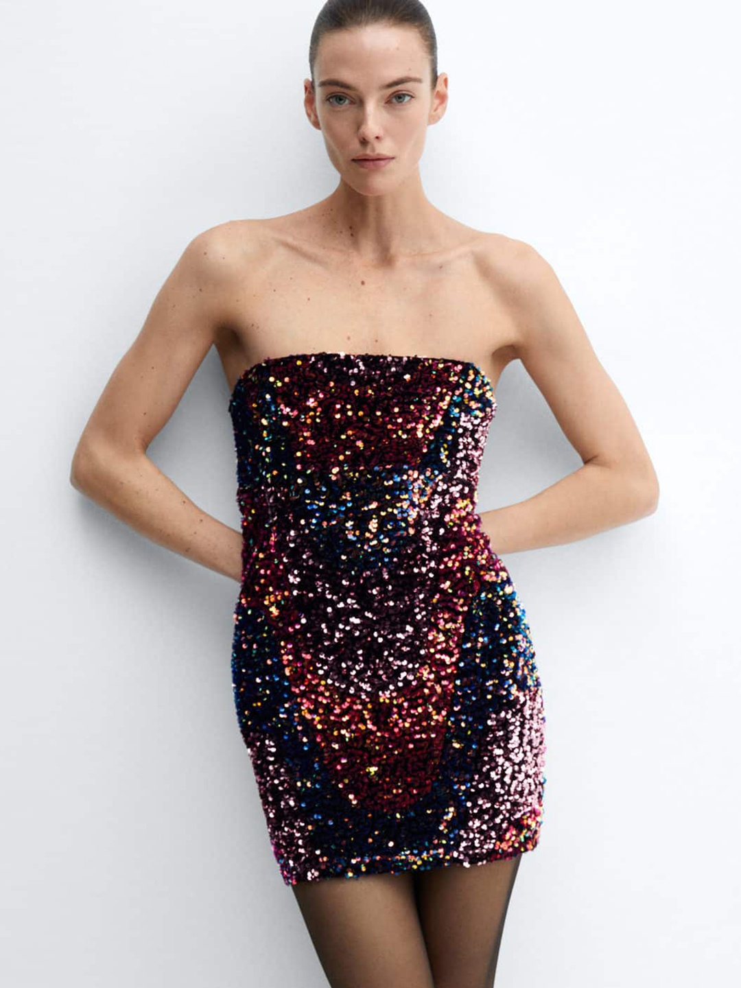 

MANGO Embellished Strapless Bodycon Party Dress, Black