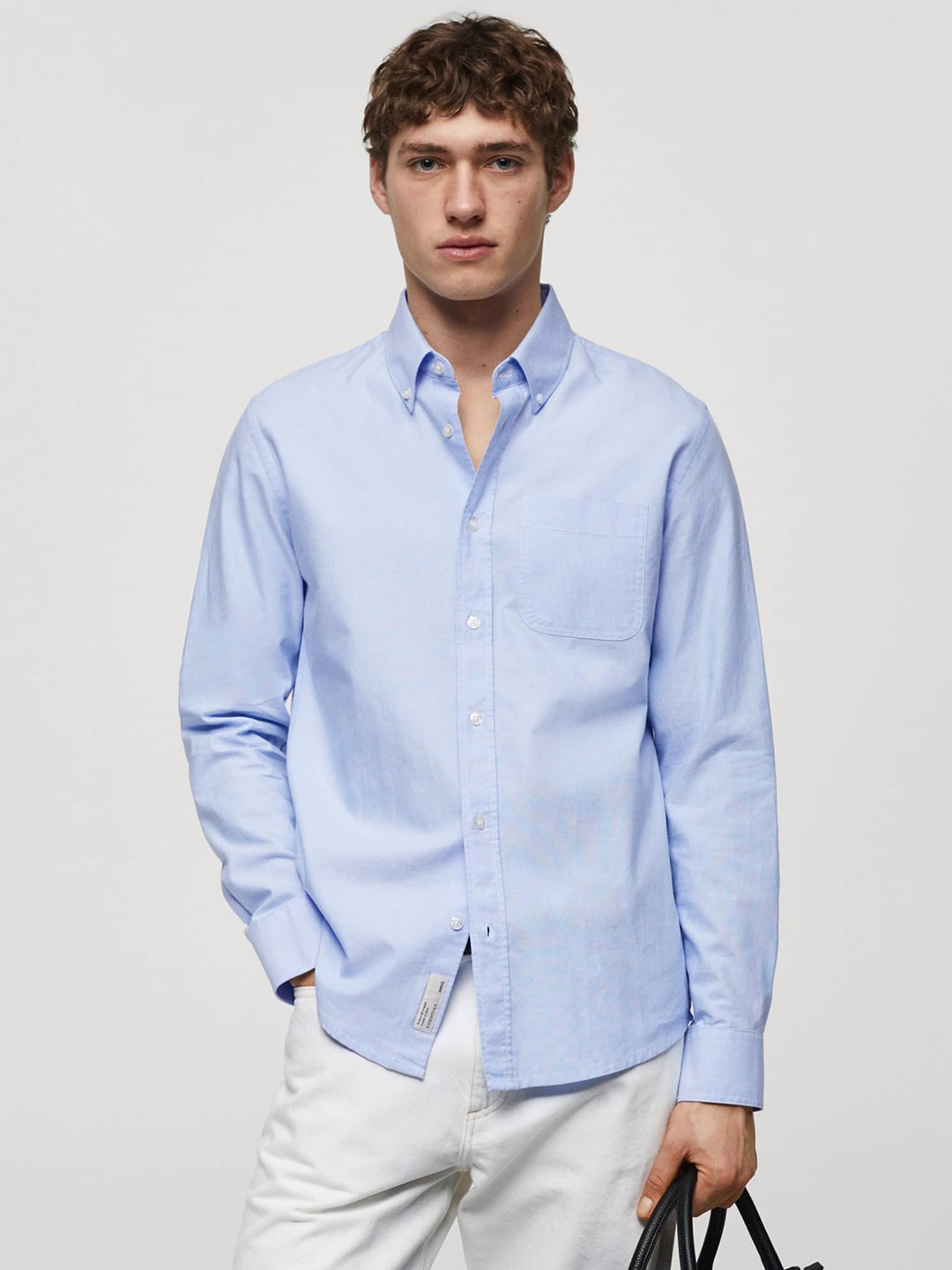 

MANGO MAN Cotton Full Sleeves Casual Shirt, Blue