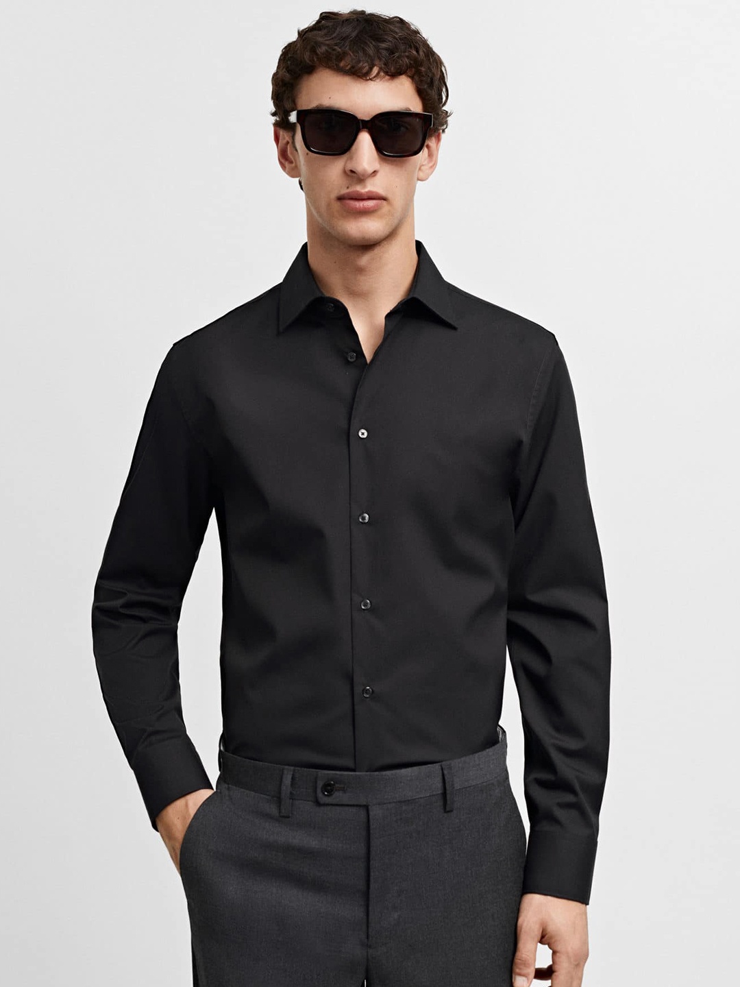 

MANGO MAN The Suit Collection Slim Fit Pure Cotton Shirt, Black