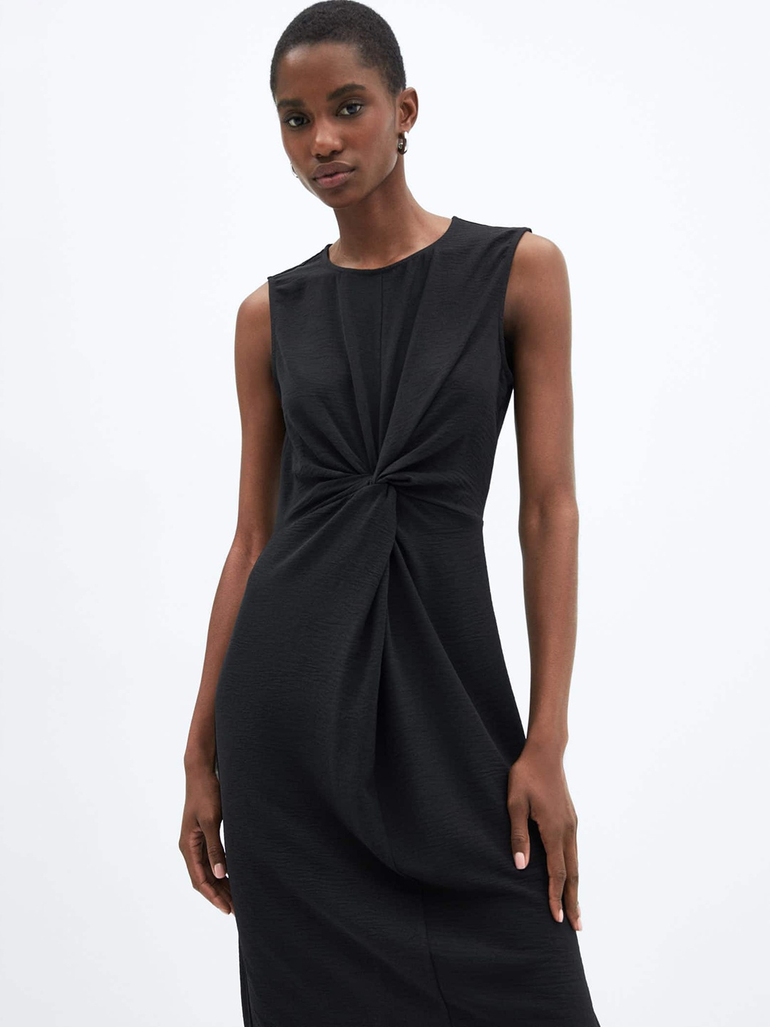 

MANGO Twisted Detail A-Line Midi Dress, Black