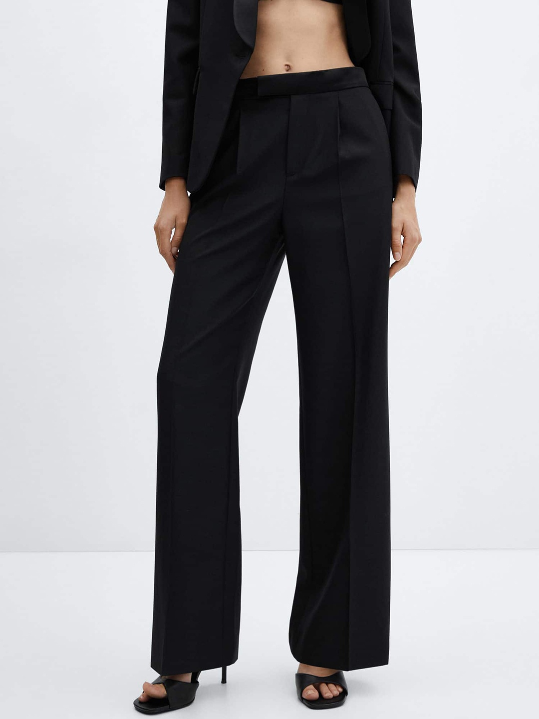 

MANGO Women Satin-Waist Wool Trousers, Black