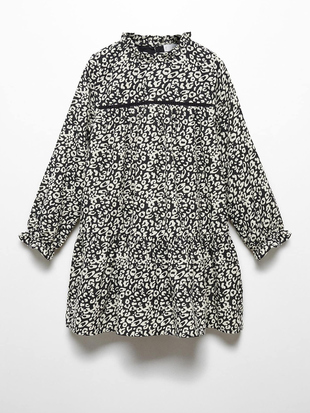 

Mango Kids Animal Print Puff Sleeve A-Line Dress, Black