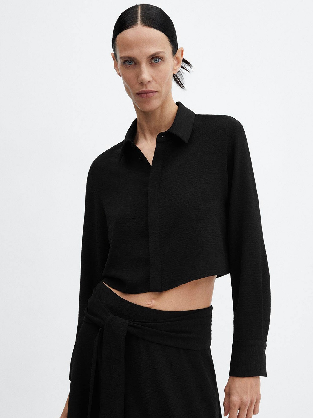

MANGO Cropped Casual Shirt, Black