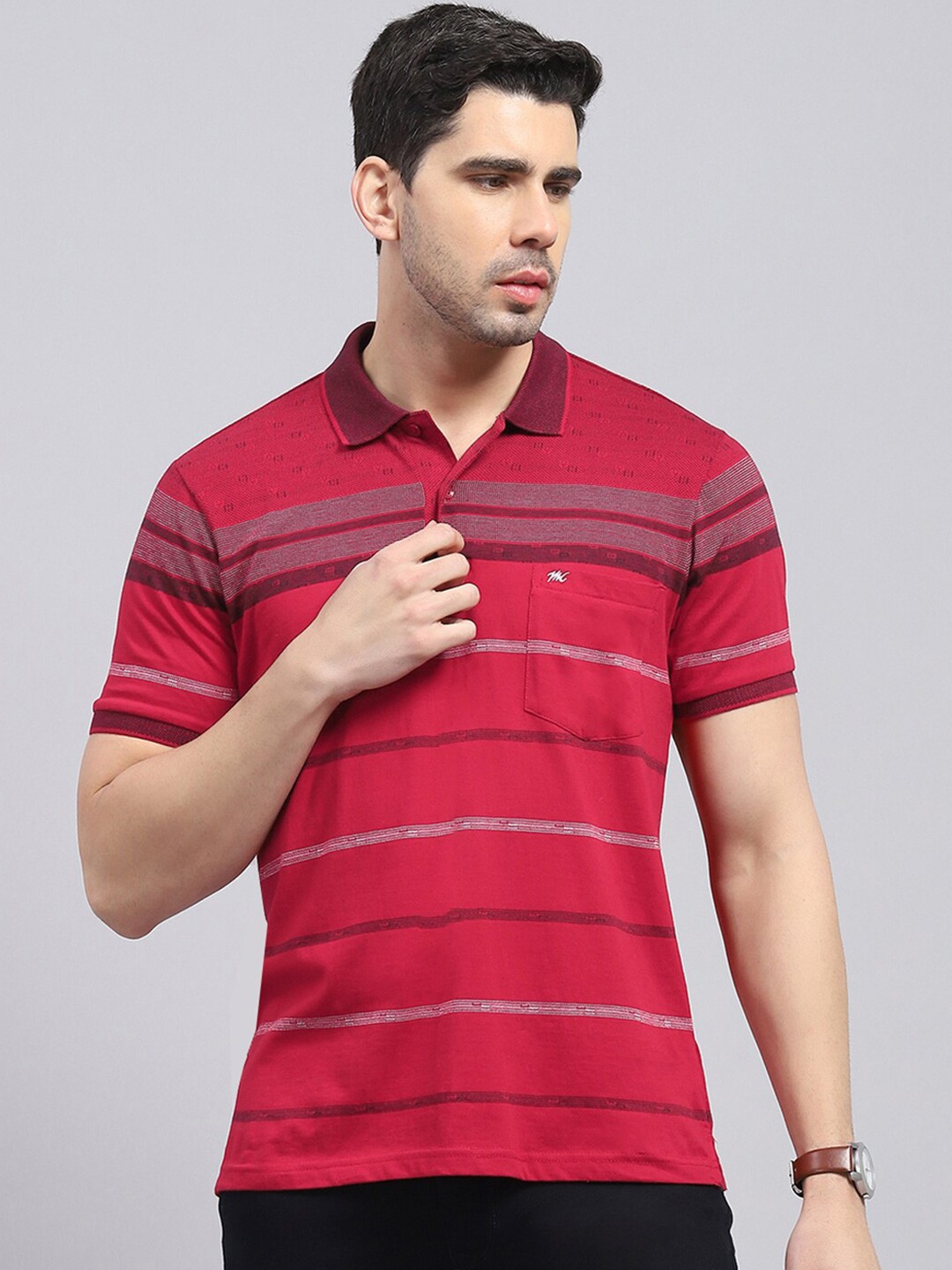 

Monte Carlo Summer Striped Polo Collar Cotton T-shirt, Red