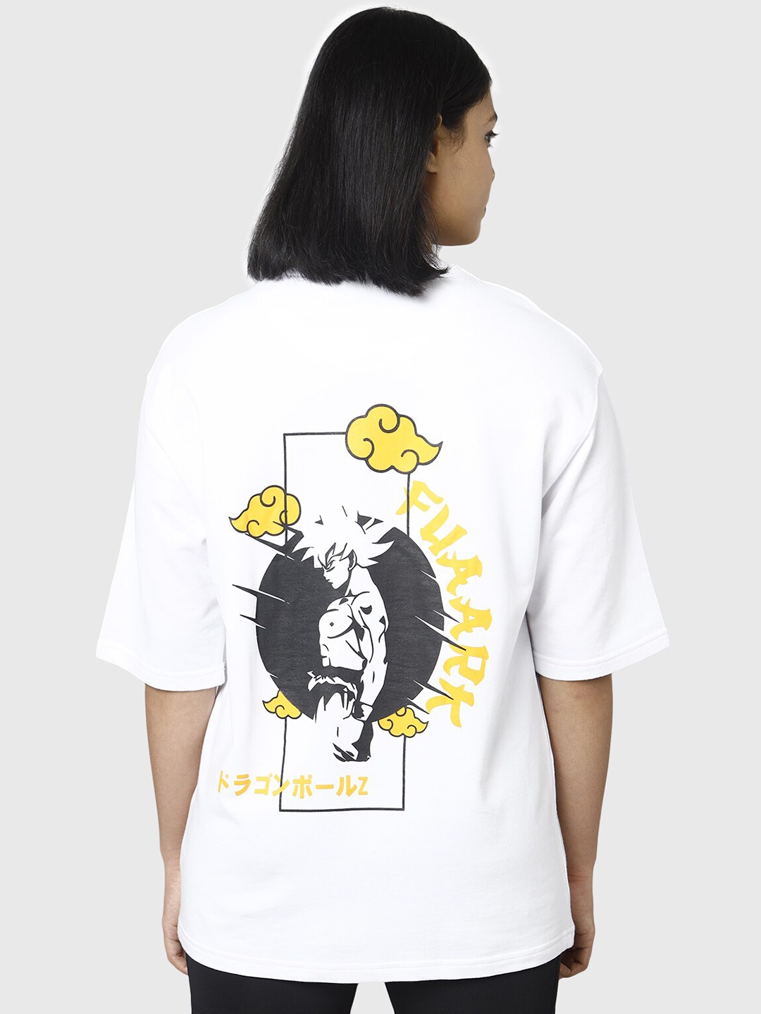 

FUAARK Cotton Drop-Shoulder Sleeves Moisture Wicking Oversized T-shirt, White