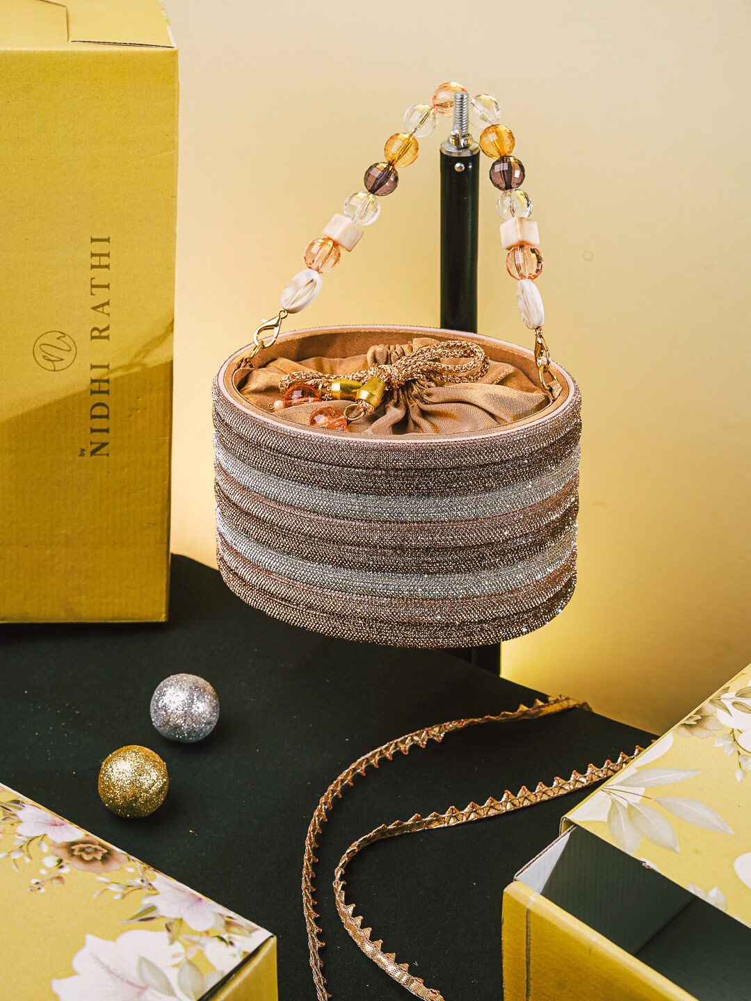 

NR By Nidhi Rathi Embellished Potli, Rose gold