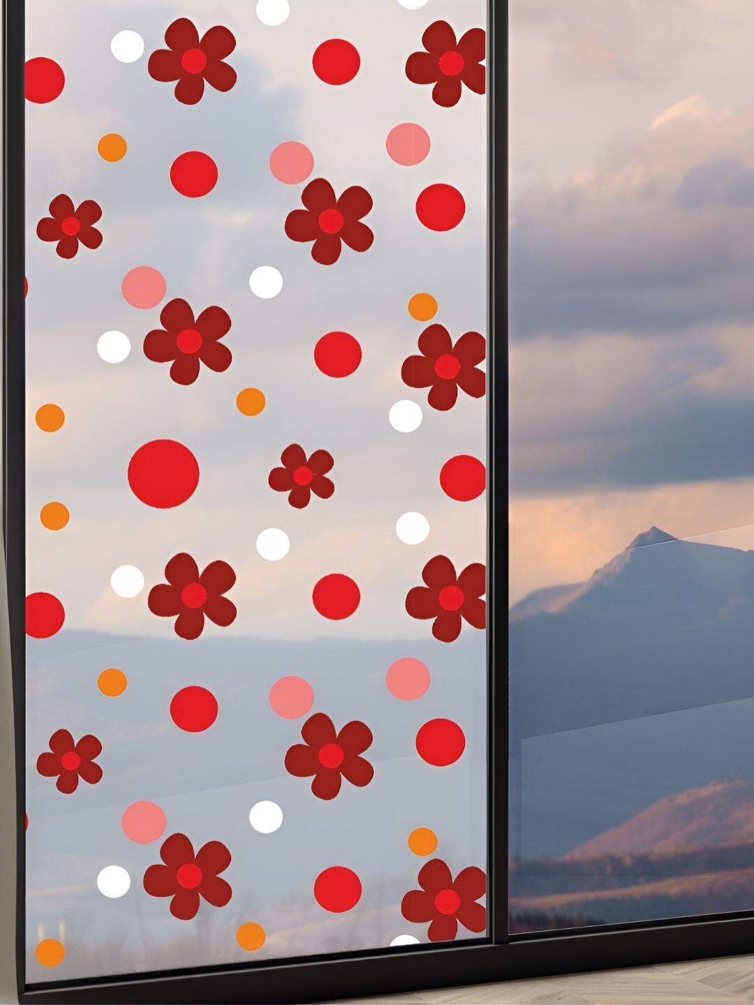 

CVANU Transparent & Maroon Floral Printed Self-Adhesive Window Film