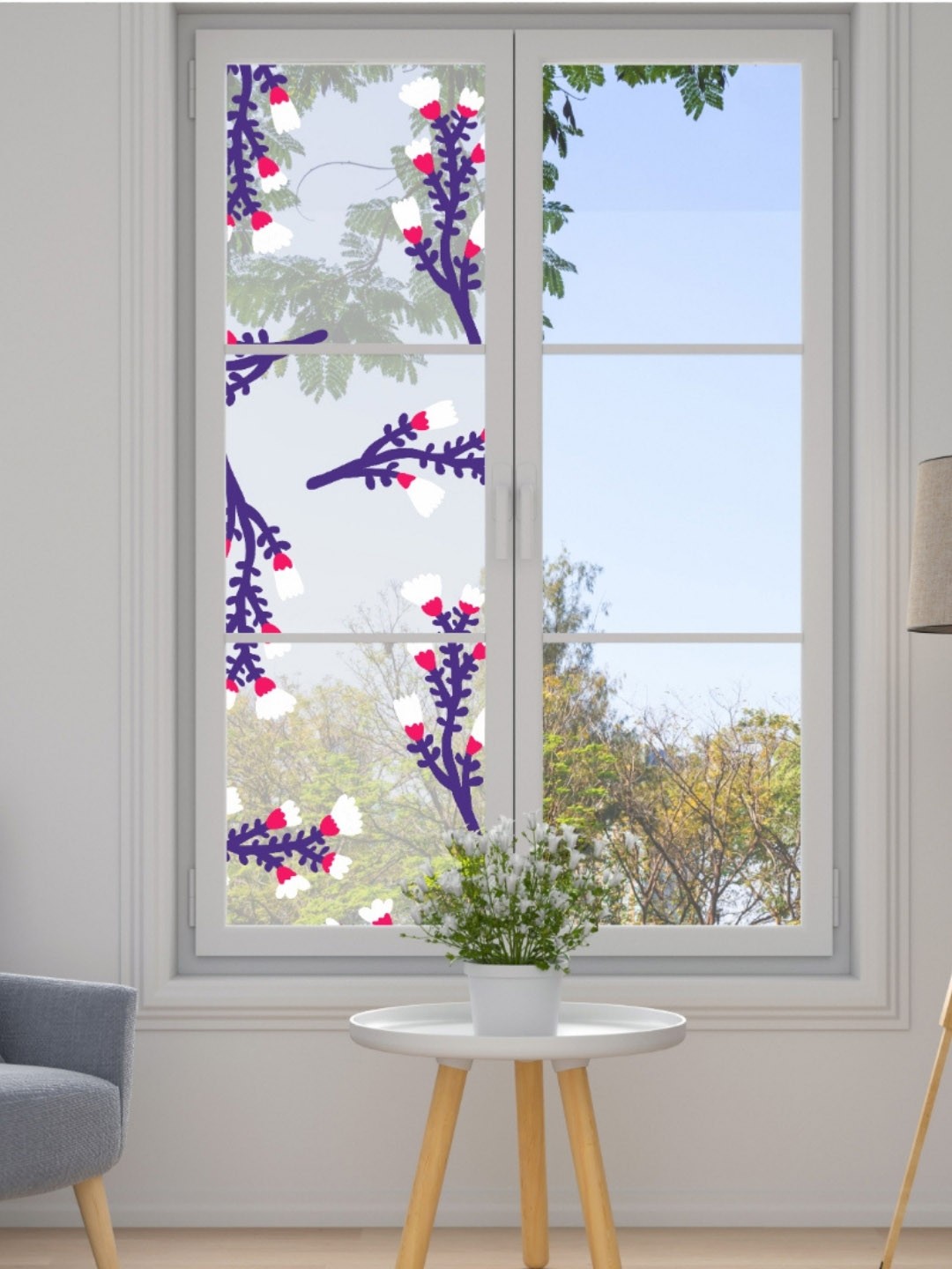 

CVANU Violet and Pink Floral & Botanical Print Vinyl Self-Adhesive Window Film Sticker