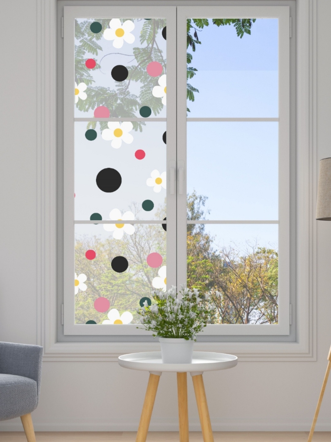

CVANU Transparent & Black Floral Printed Self Adhesive Window Film Sticker