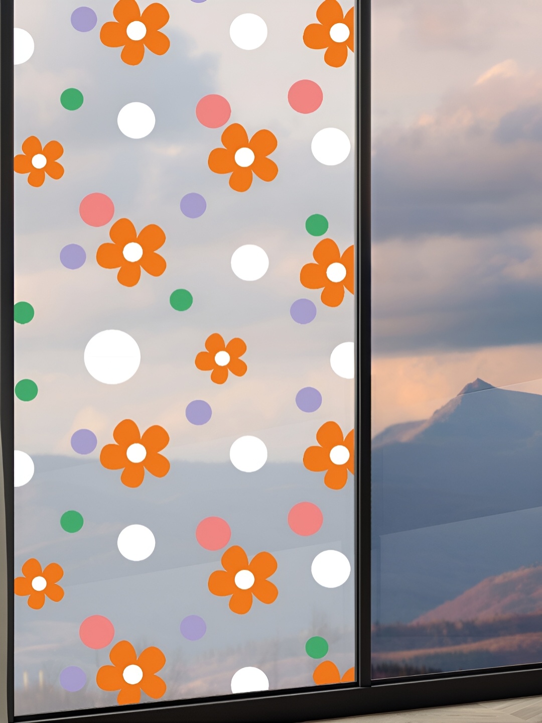 

CVANU Transparent & Orange Floral Printed Self-Adhesive Window Film