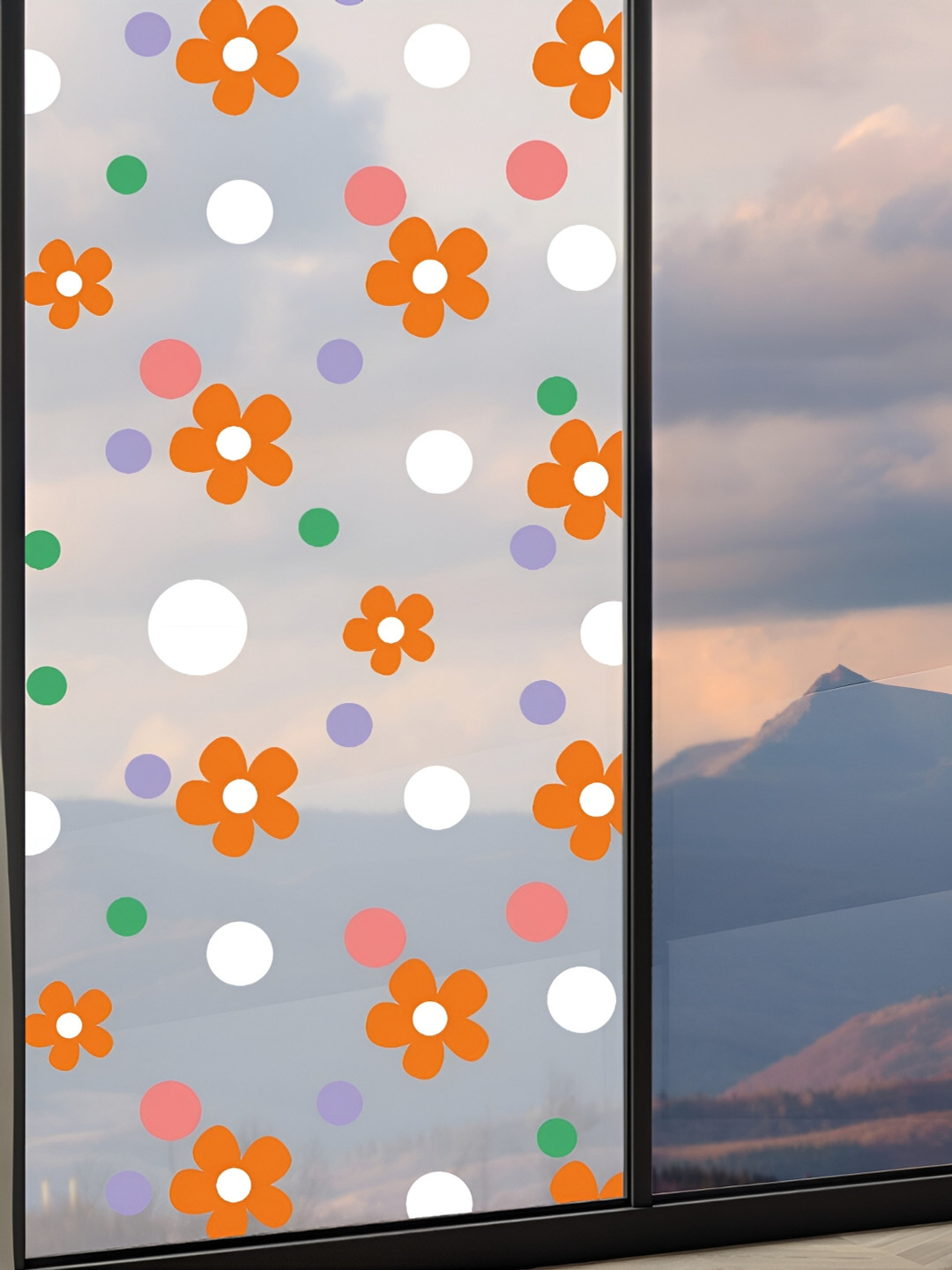 

CVANU Transparent & Orange Floral Printed Self-Adhesive Window Film