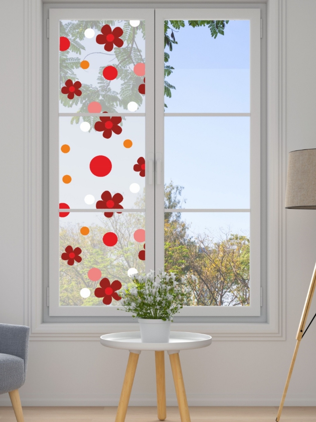 

CVANU Transparent & Red Floral Printed Waterproof Window Film Sticker