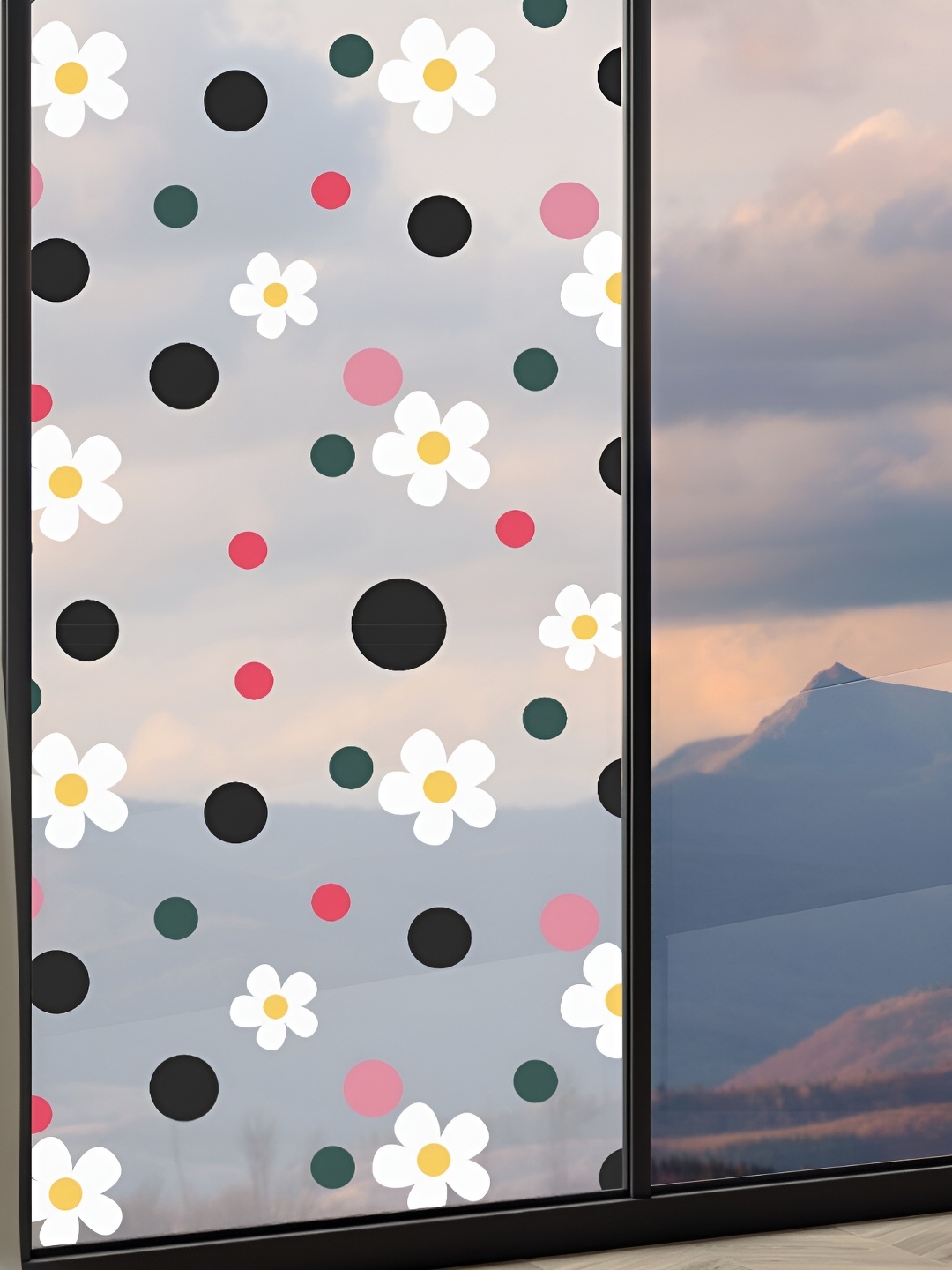 

CVANU Transparent & White Floral Printed Self Adhesive Window Film