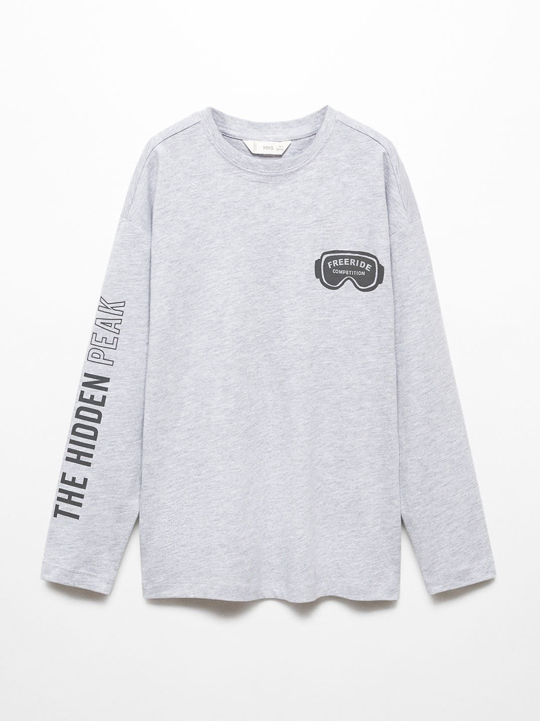 

Mango Kids Boys Placement Print Drop-Shoulder Sleeves T-shirt, Grey melange