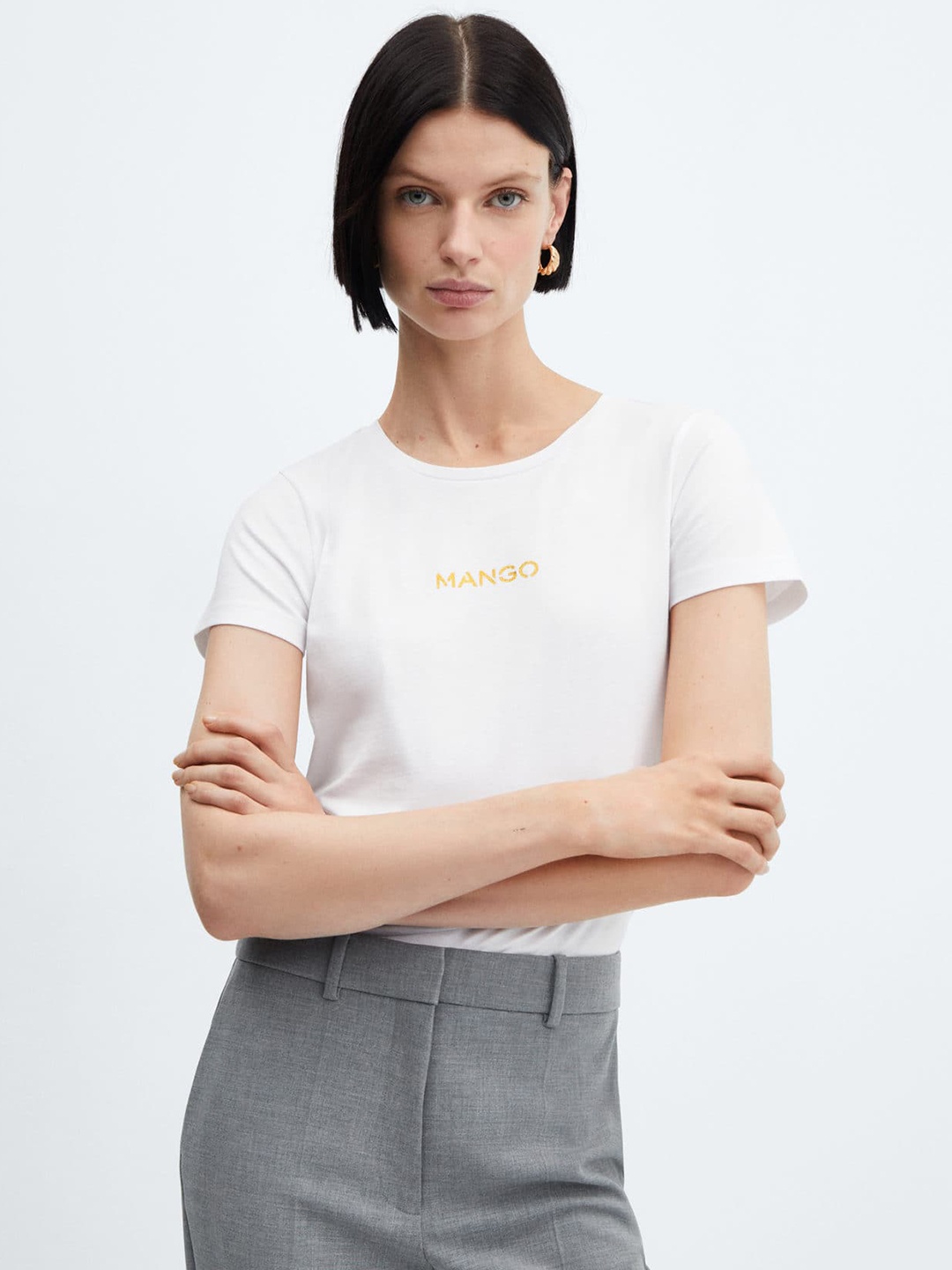 

MANGO Pure Cotton Logo Print Detail T-shirt, White