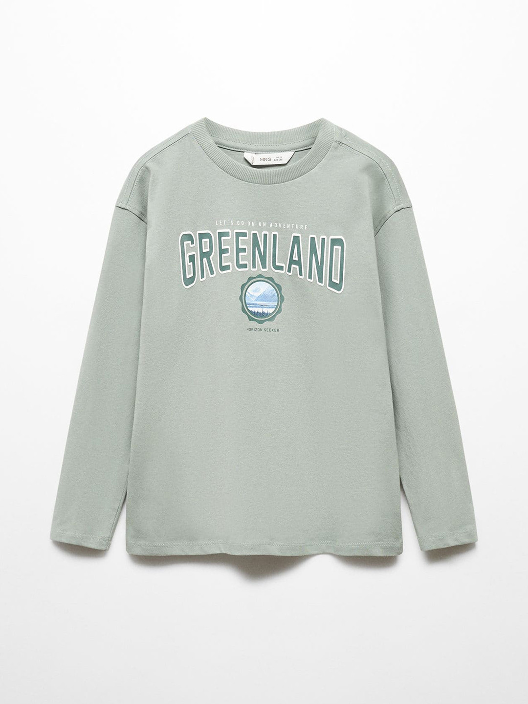 

Mango Kids Boys Typography Printed Pure Cotton T-shirt, Sea green