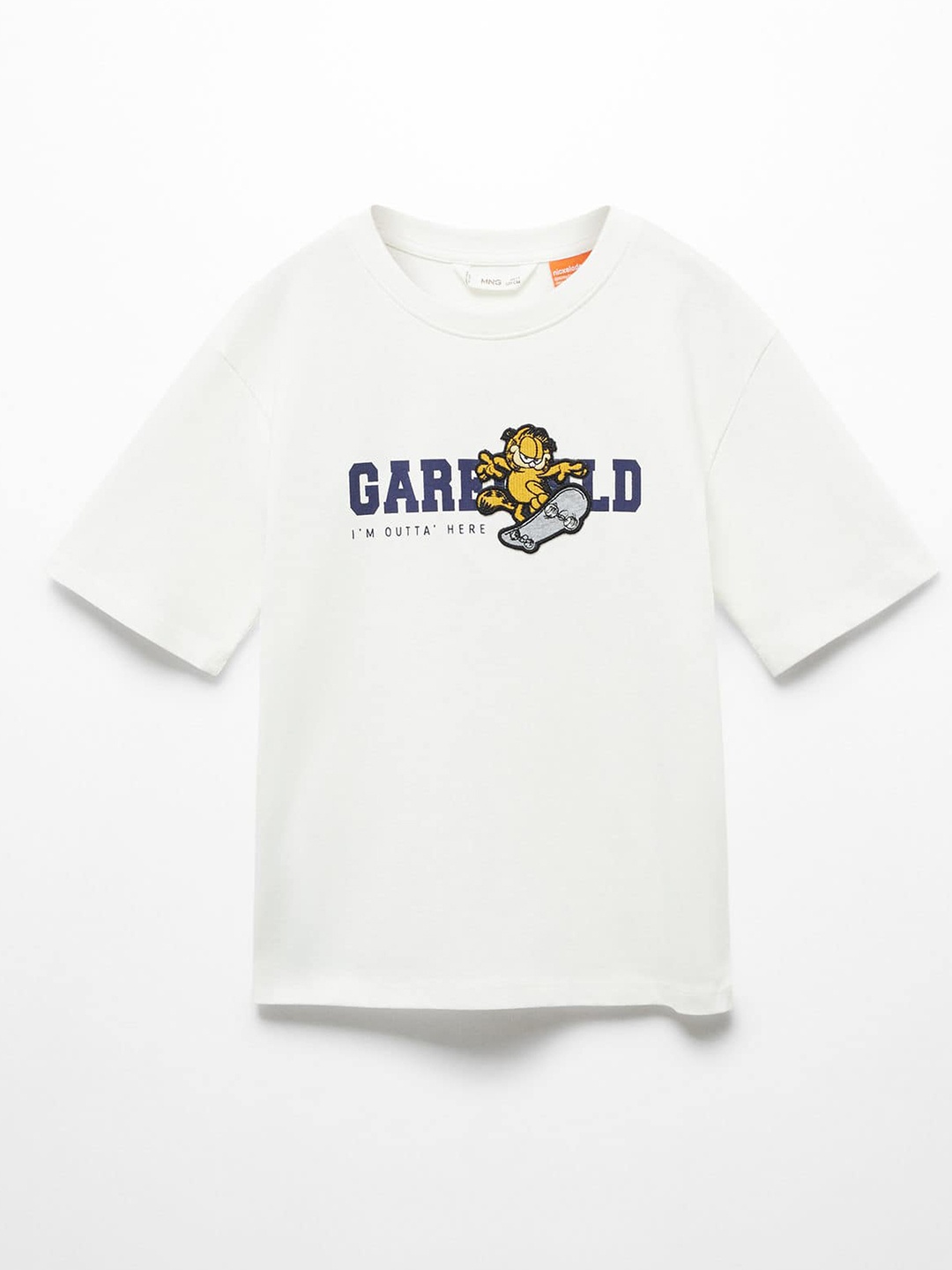 

Mango Kids Boys Garfield Print Drop-Shoulder Sleeves Pure Cotton T-shirt, White