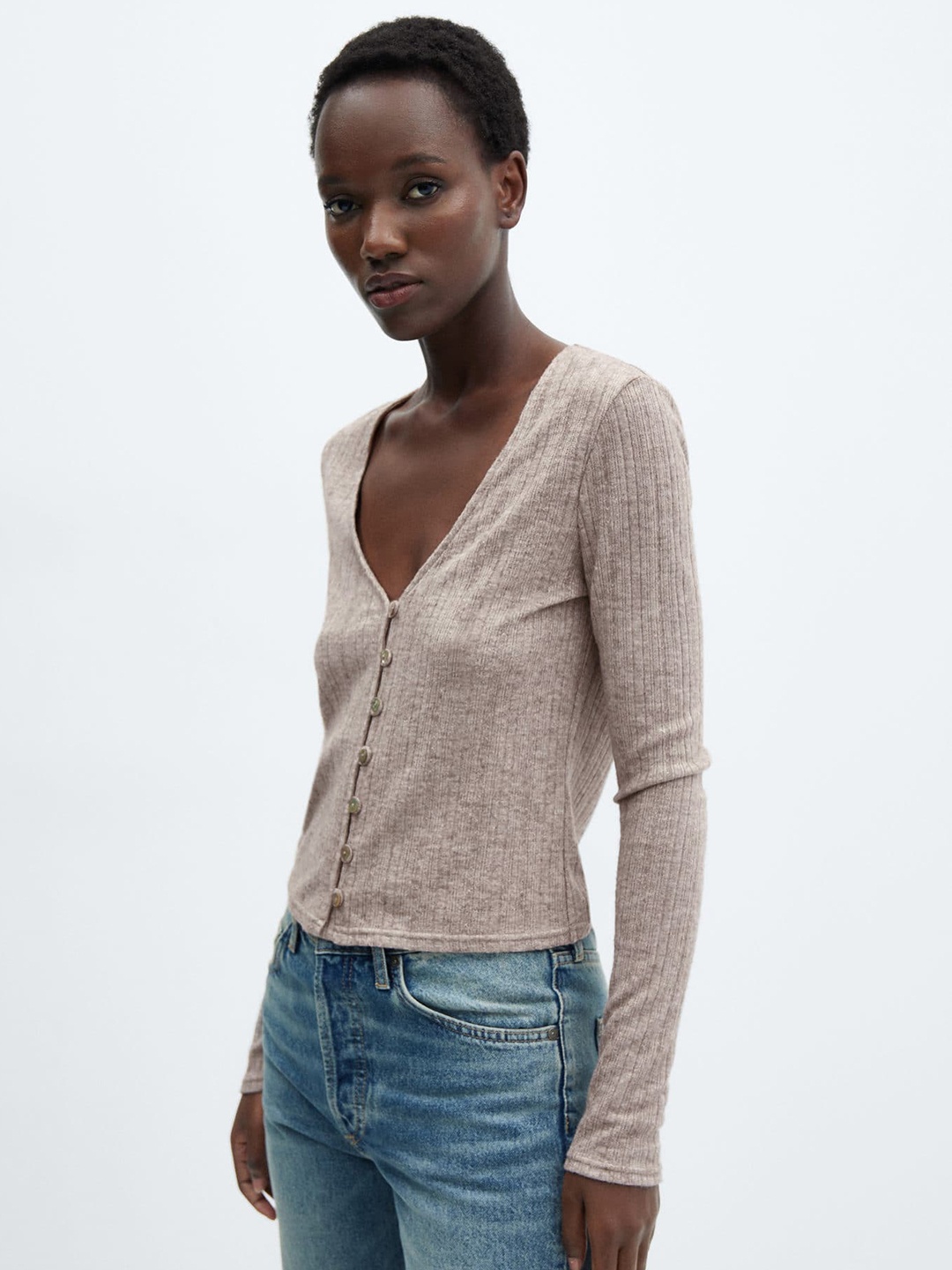 

MANGO Self-Design Cardigan, Beige