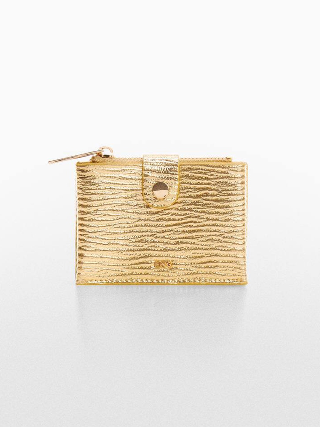 

MANGO Women Textured PU Card Holder, Gold