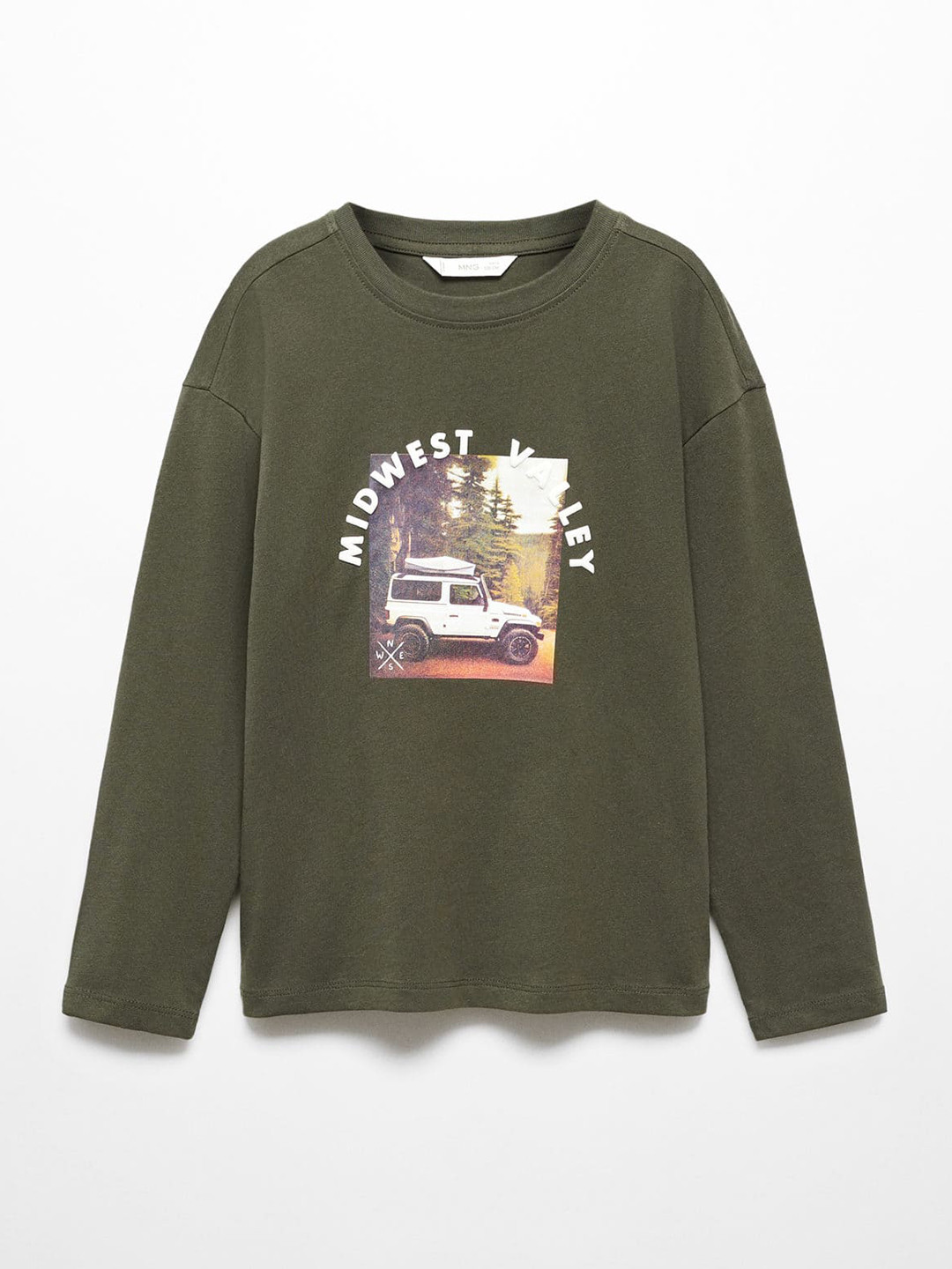 

Mango Kids Boys Printed Pure Cotton T-shirt, Olive