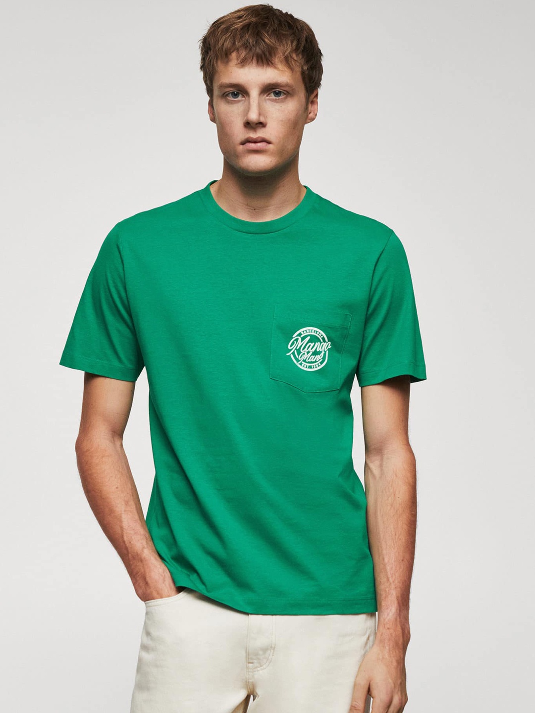 

MANGO MAN Brand Logo Pure Cotton Slim Fit T-shirt, Green