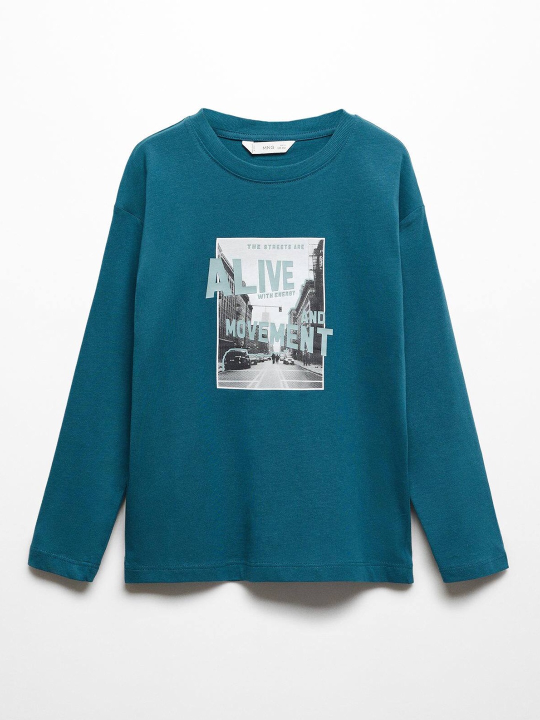 

Mango Kids Boys Printed Pure Cotton T-shirt, Teal