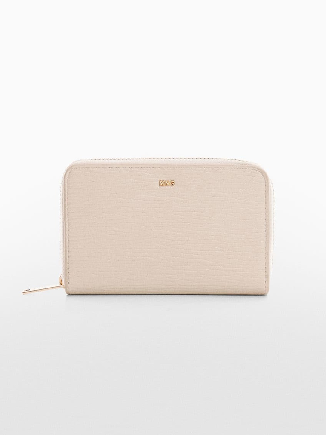 

MANGO Women Textured Zip Around Wallet, Beige