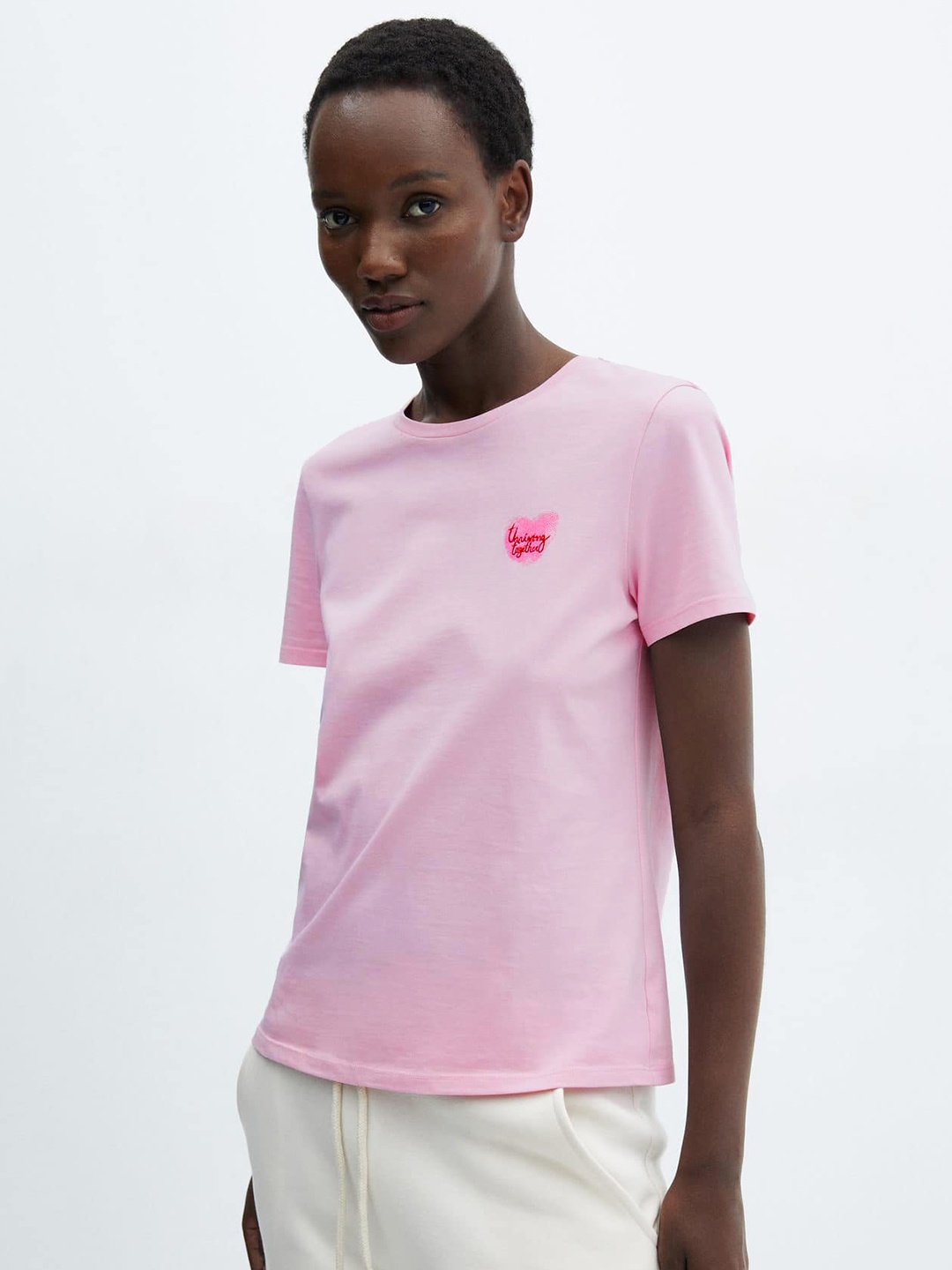 

MANGO Pure Cotton T-shirt, Pink