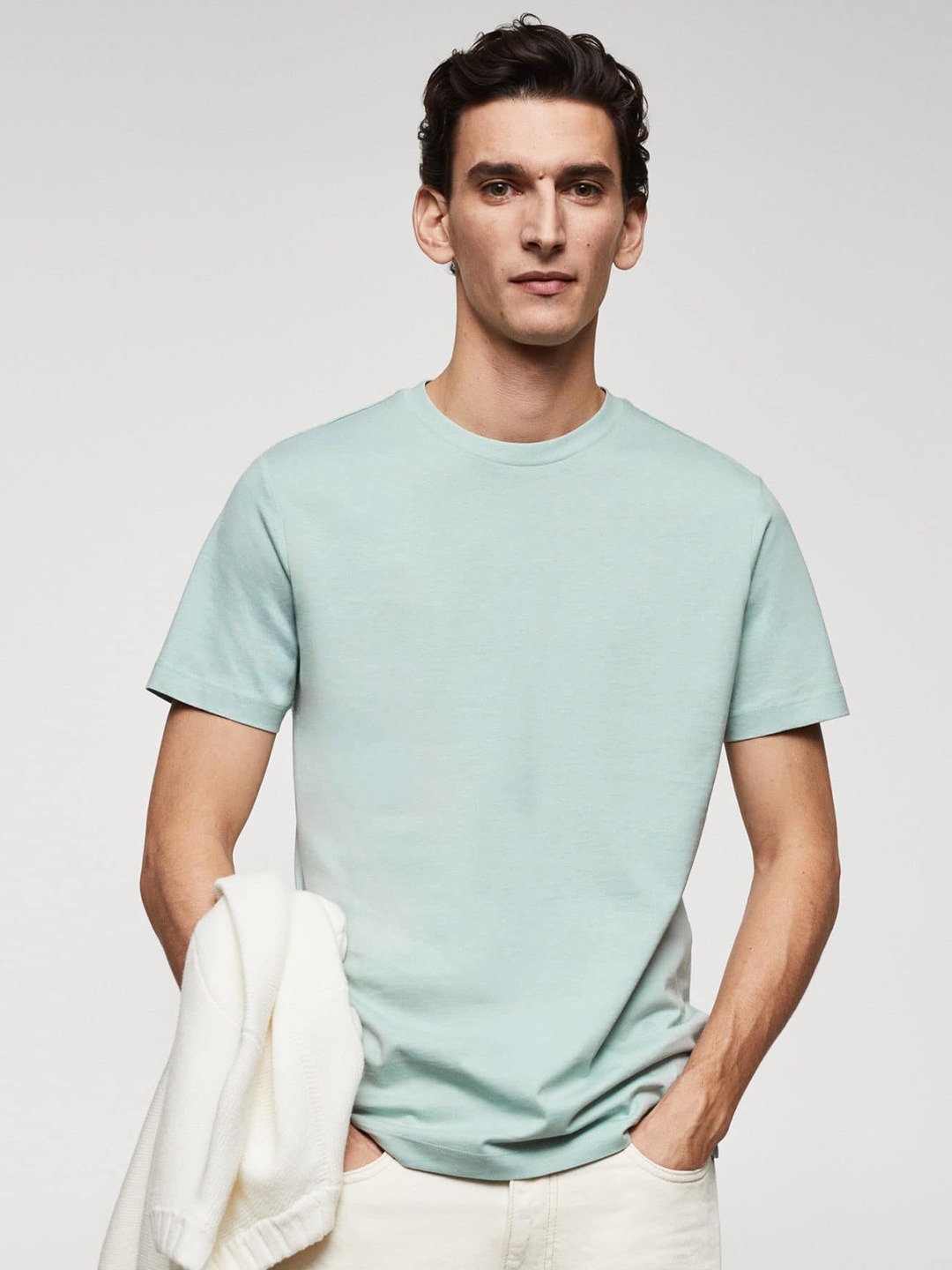 

MANGO MAN Pure Cotton T-shirt, Blue