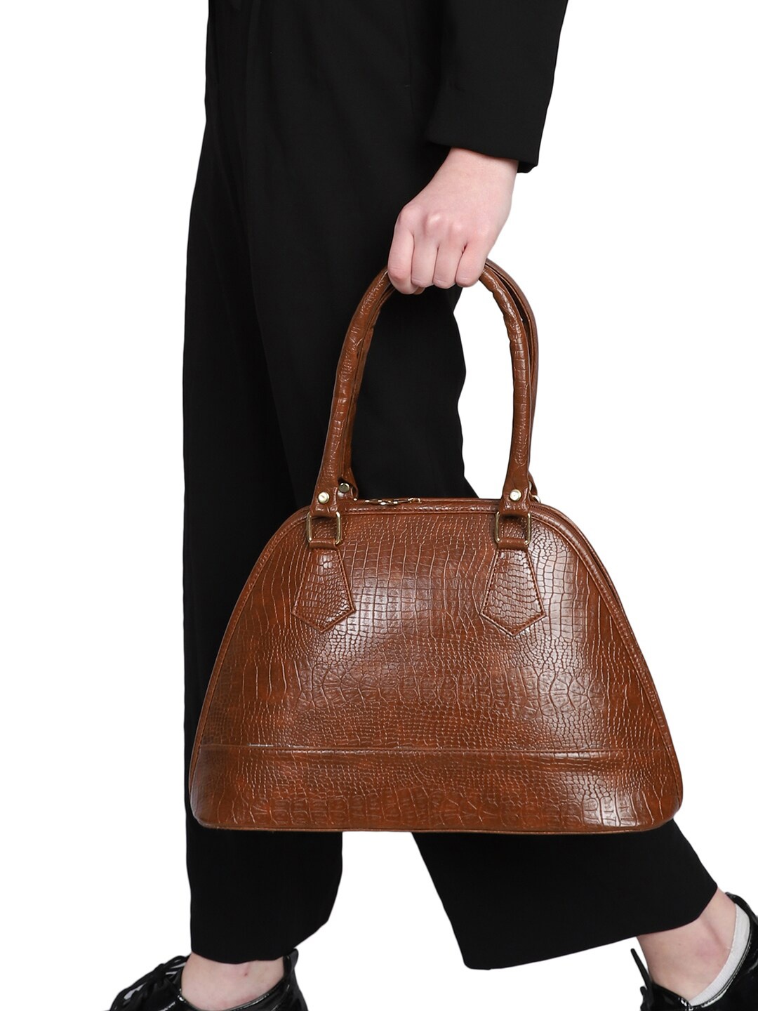 

MINI WESST Textured Structured Handheld Bag, Brown