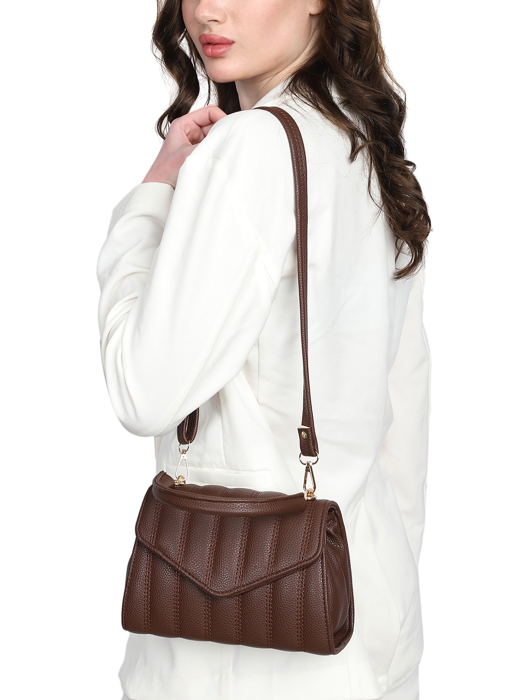 

MINI WESST Quilted Structured Handheld Bag, Brown