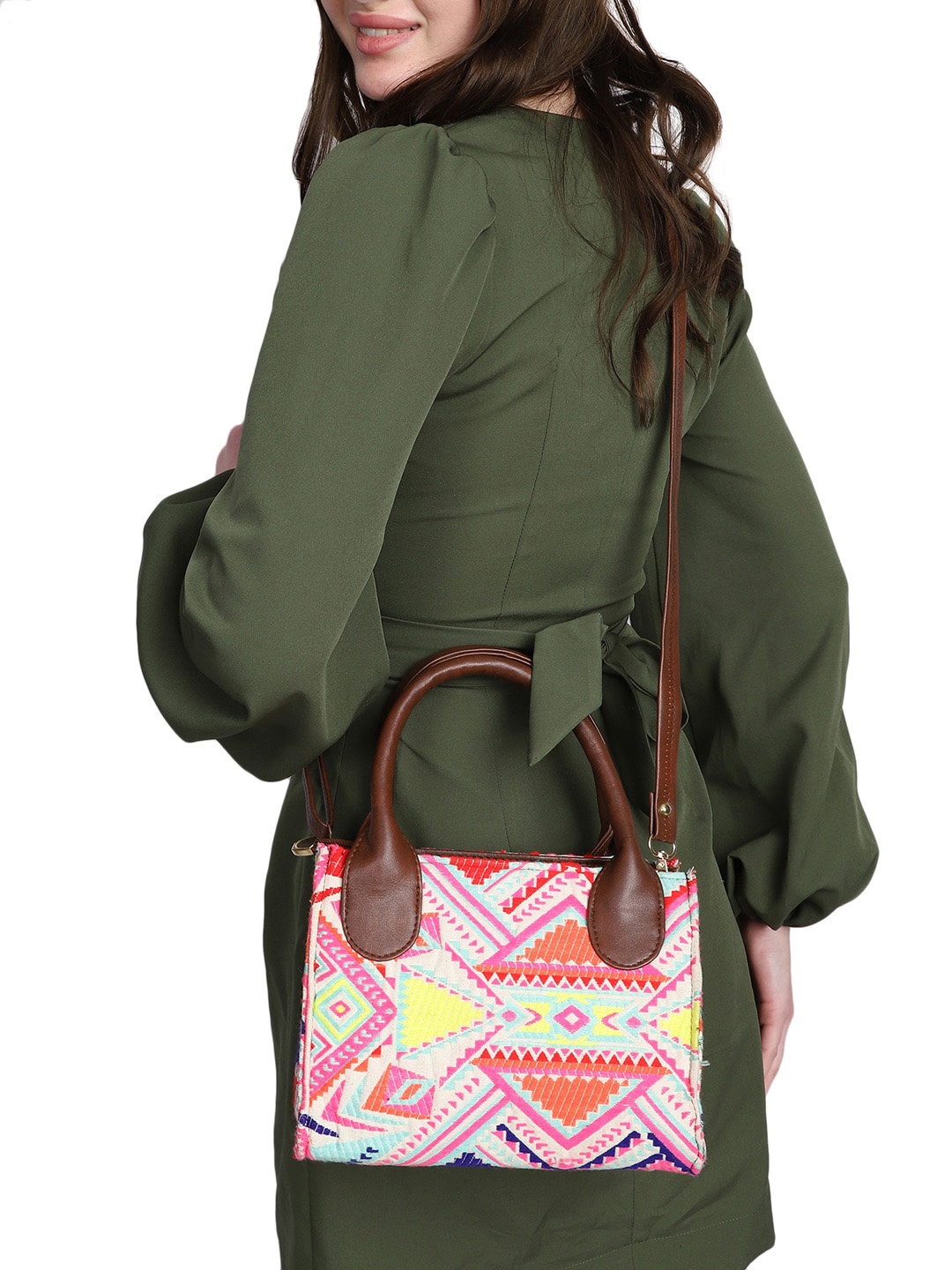 

MINI WESST Geometric Printed Structured Shoulder Bag, Red