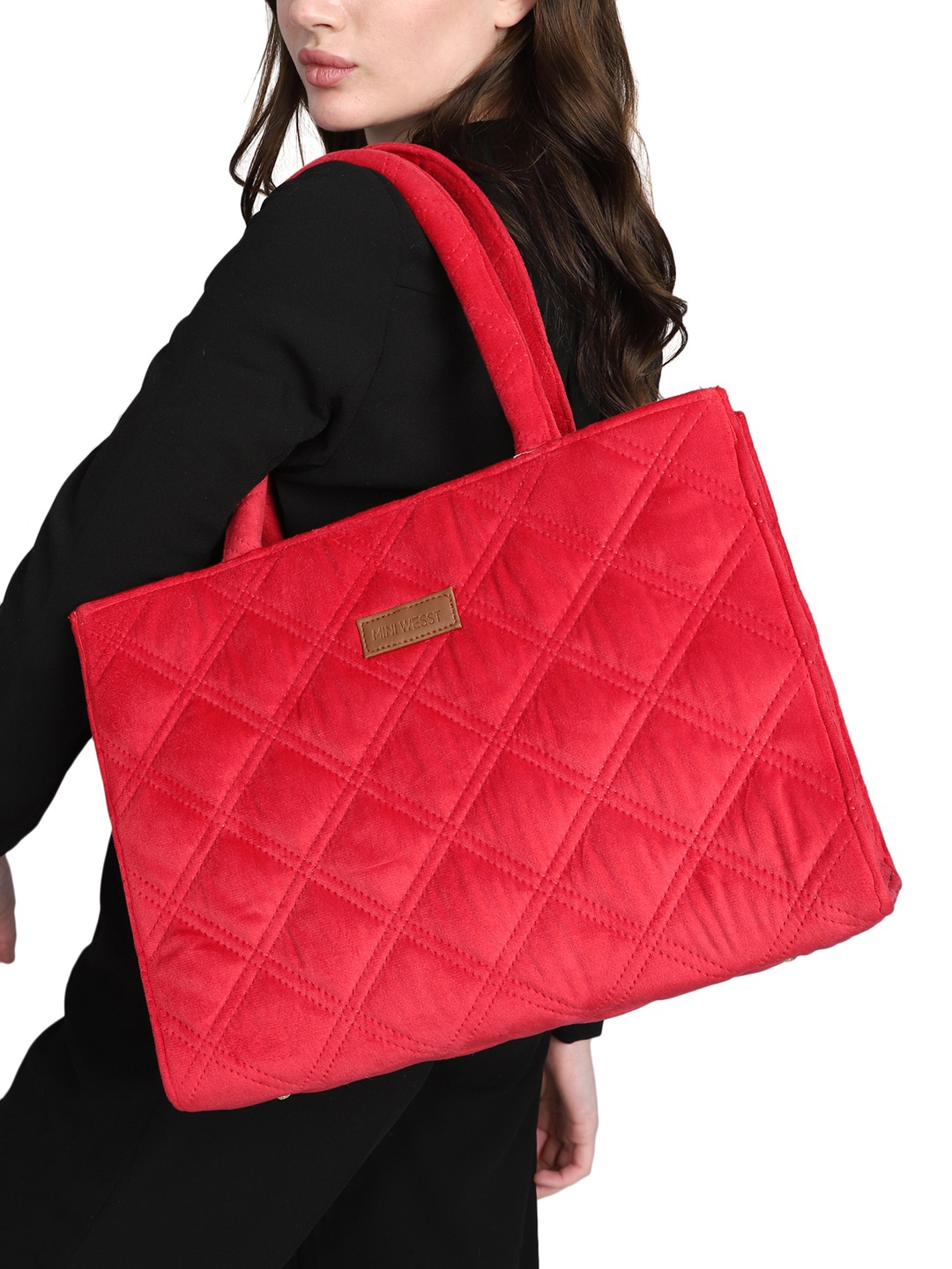 

MINI WESST Geometric Textured Structured Handheld Bag, Red