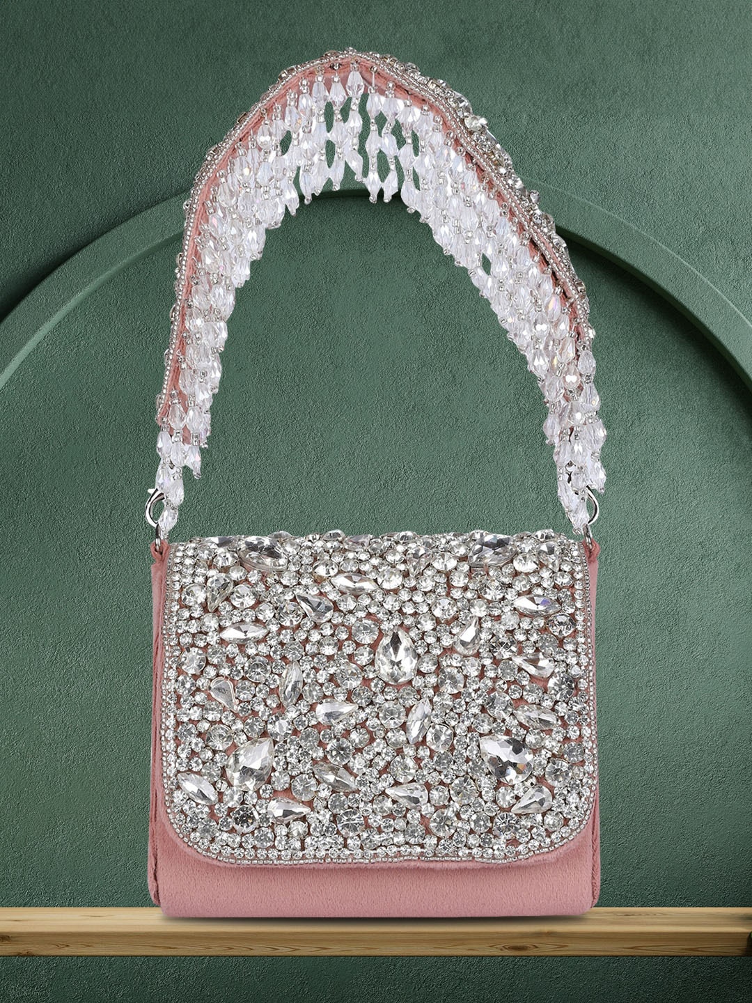 

MINI WESST Embellished Suede Structured Handheld Bag, Pink